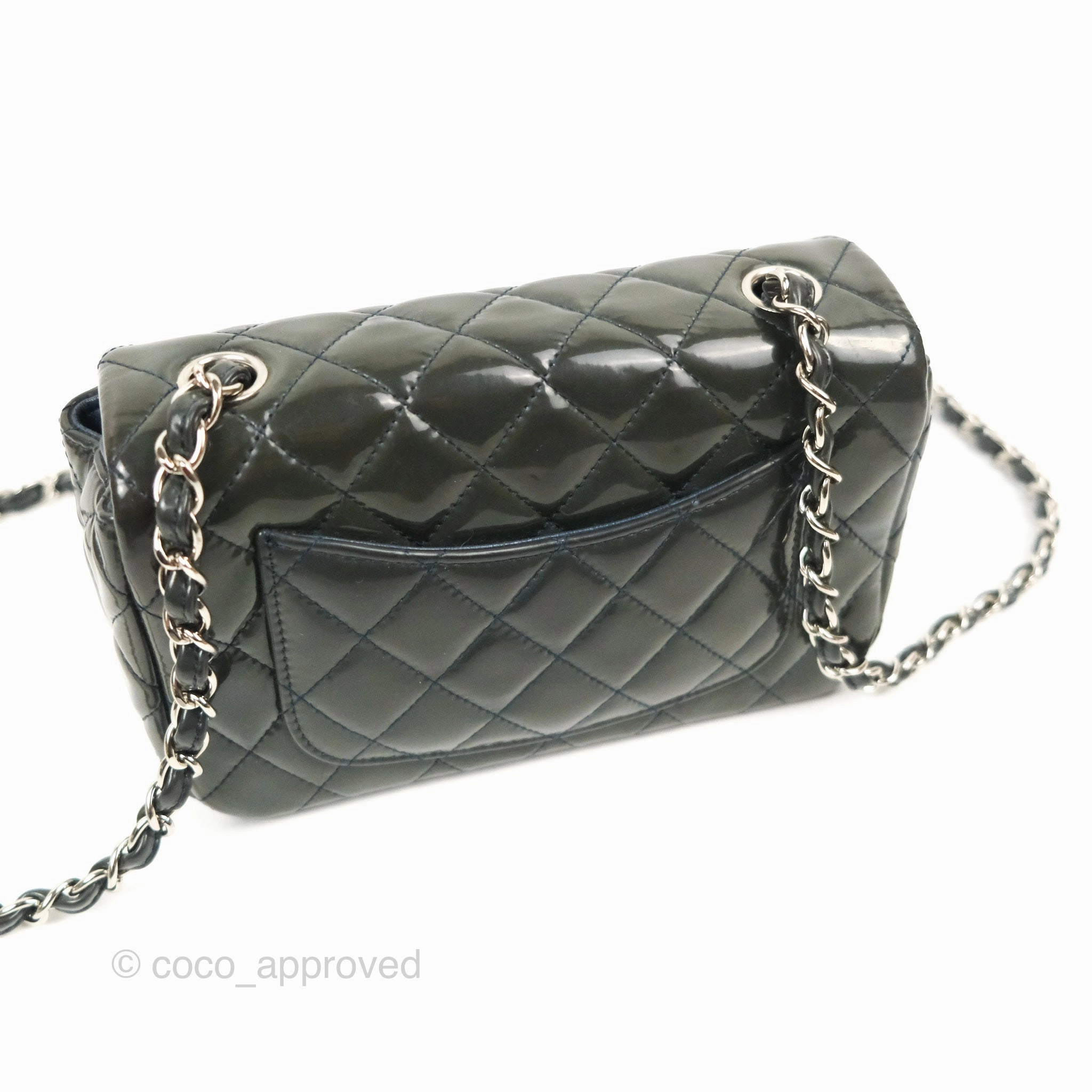 Chanel Quilted Mini Rectangular Green Patent Silver Hardware