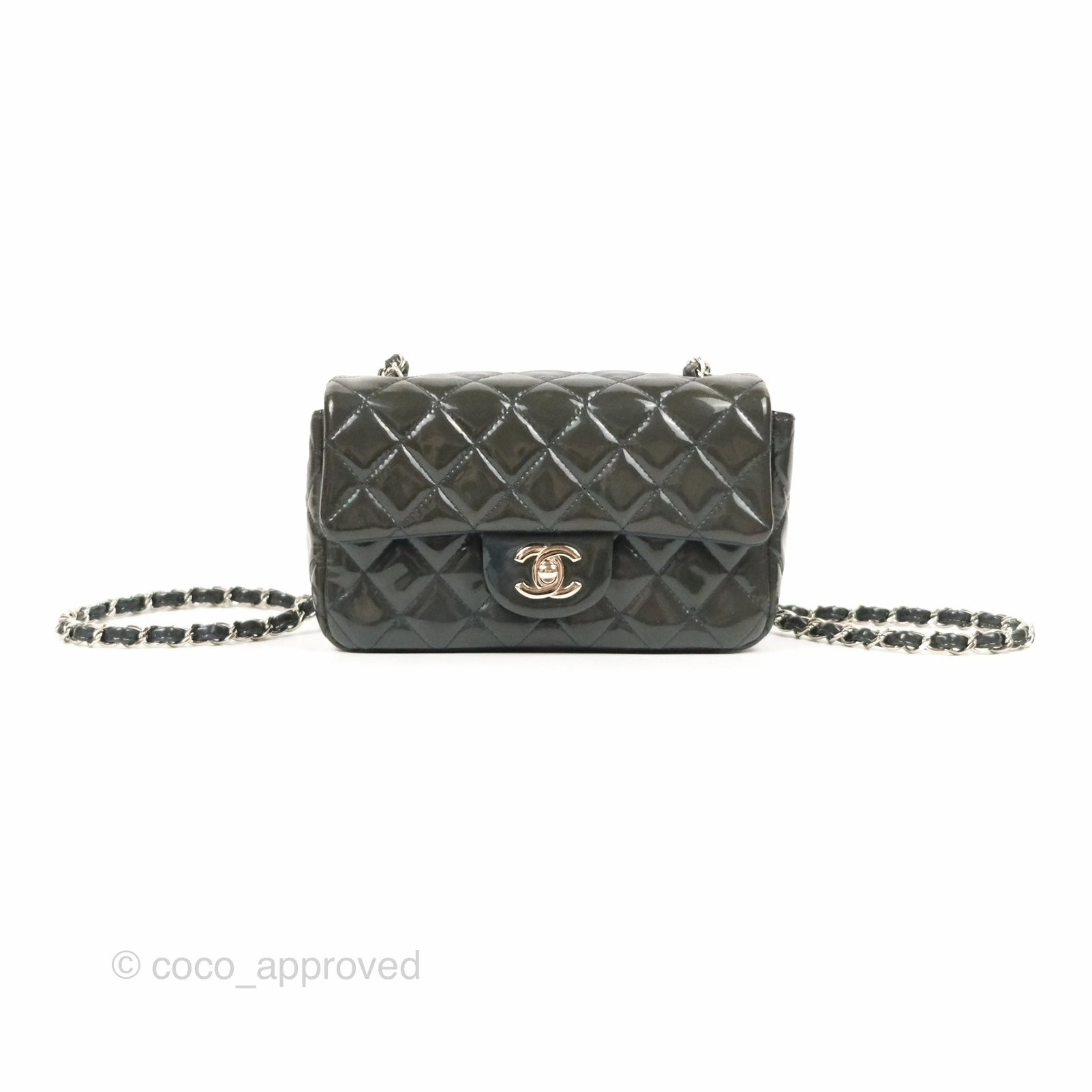 Chanel Quilted Mini Rectangular Green Patent Silver Hardware