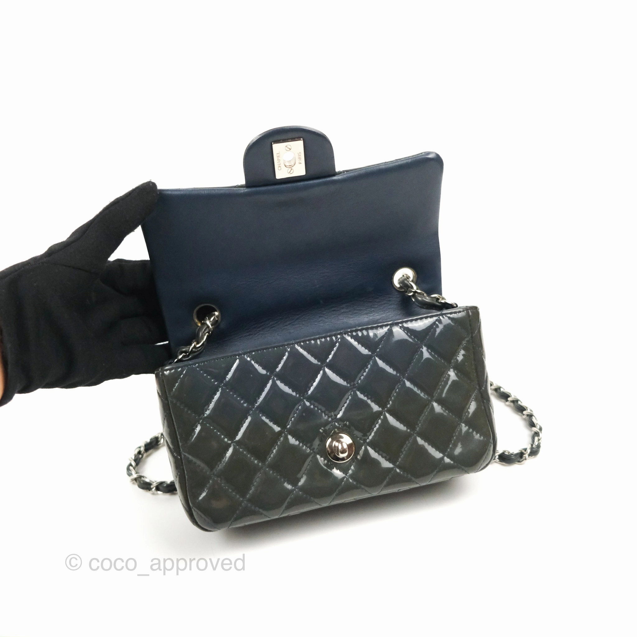 Chanel Quilted Mini Rectangular Green Patent Silver Hardware
