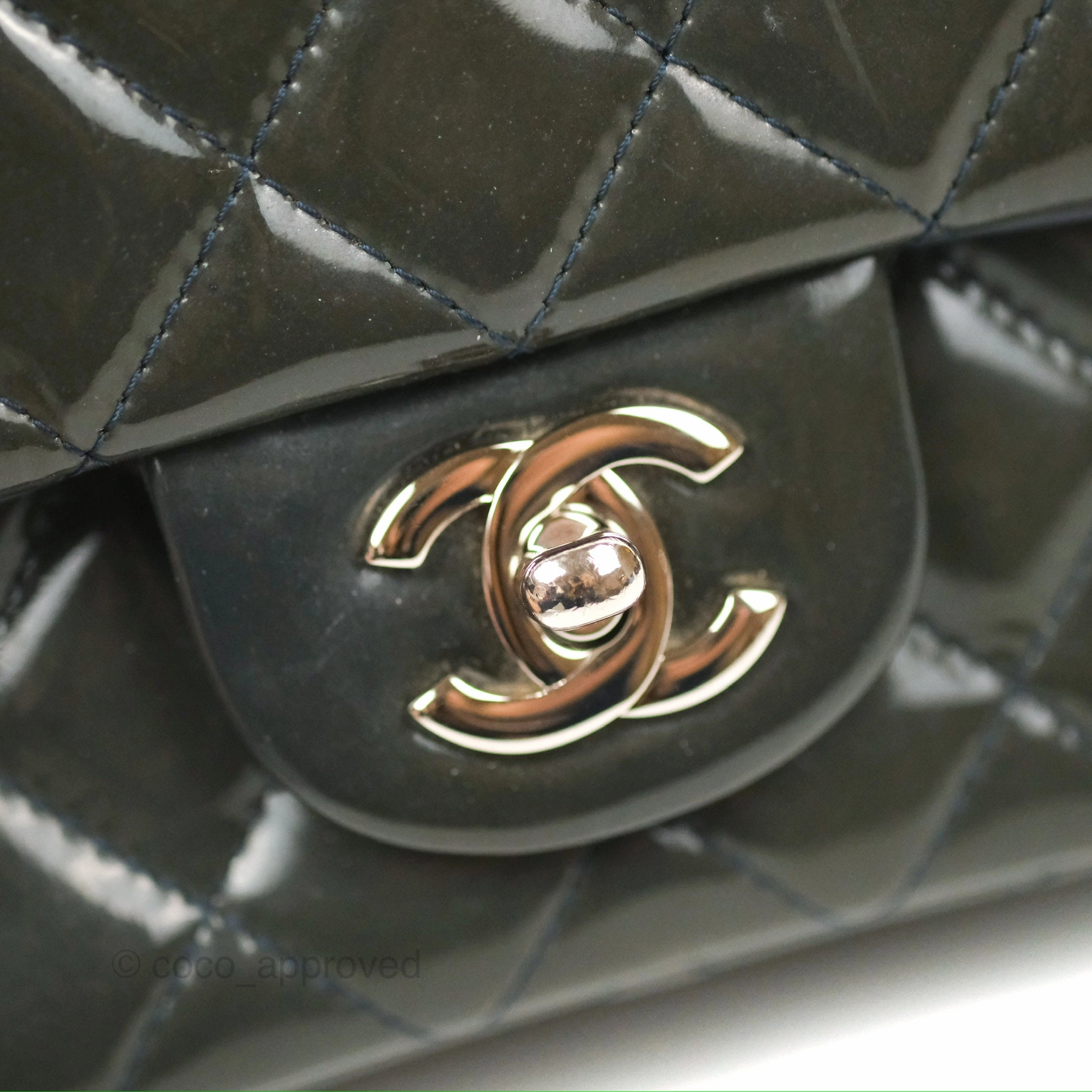Chanel Quilted Mini Rectangular Green Patent Silver Hardware
