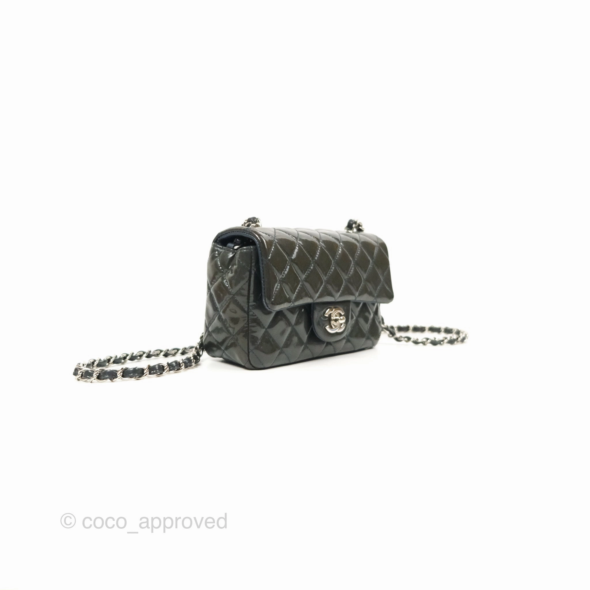 Chanel Quilted Mini Rectangular Green Patent Silver Hardware