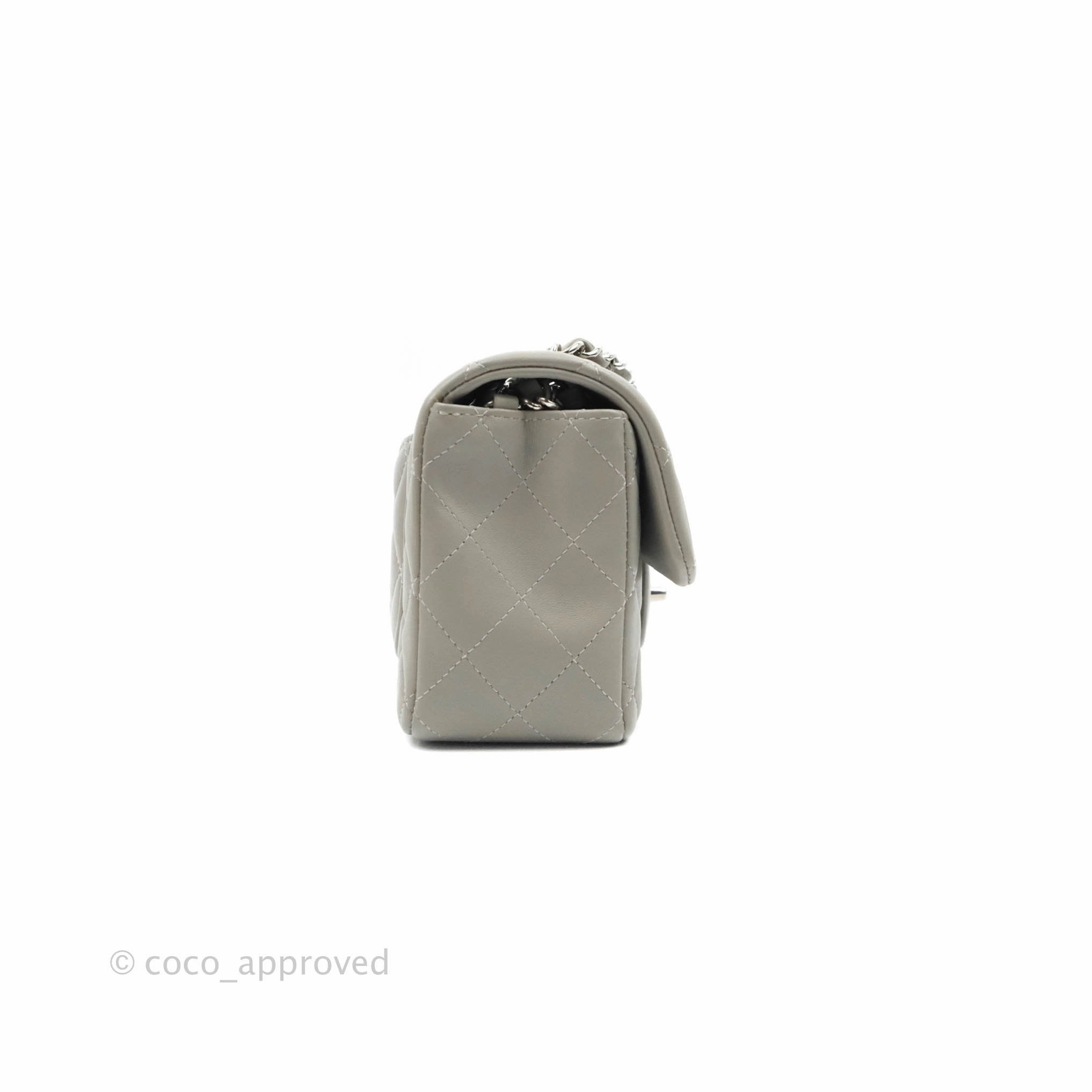 Chanel Quilted Mini Rectangular Grey Lambskin Silver Hardware 19B