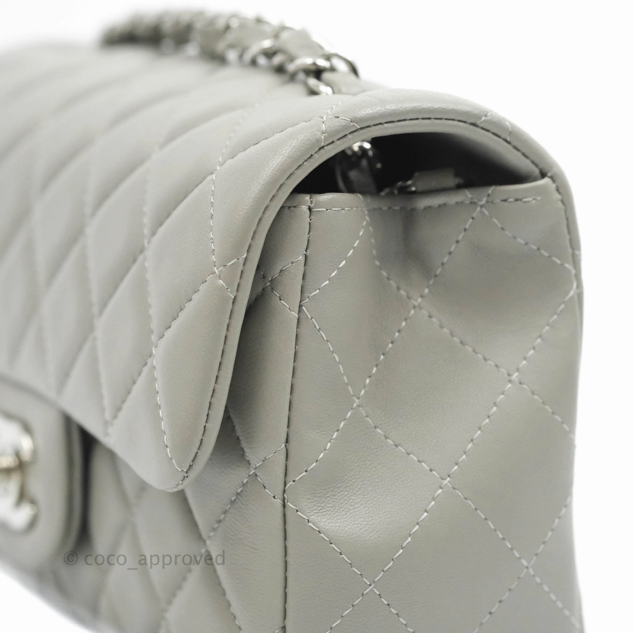 Chanel Quilted Mini Rectangular Grey Lambskin Silver Hardware 19B