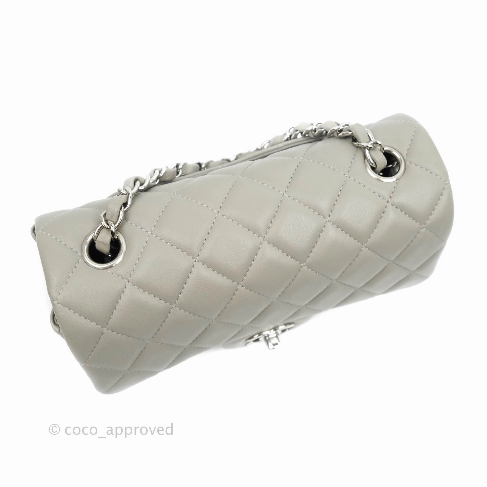 Chanel Quilted Mini Rectangular Grey Lambskin Silver Hardware 19B