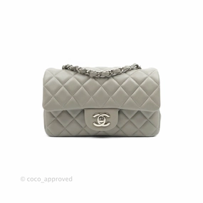 Chanel Quilted Mini Rectangular Grey Lambskin Silver Hardware 19B