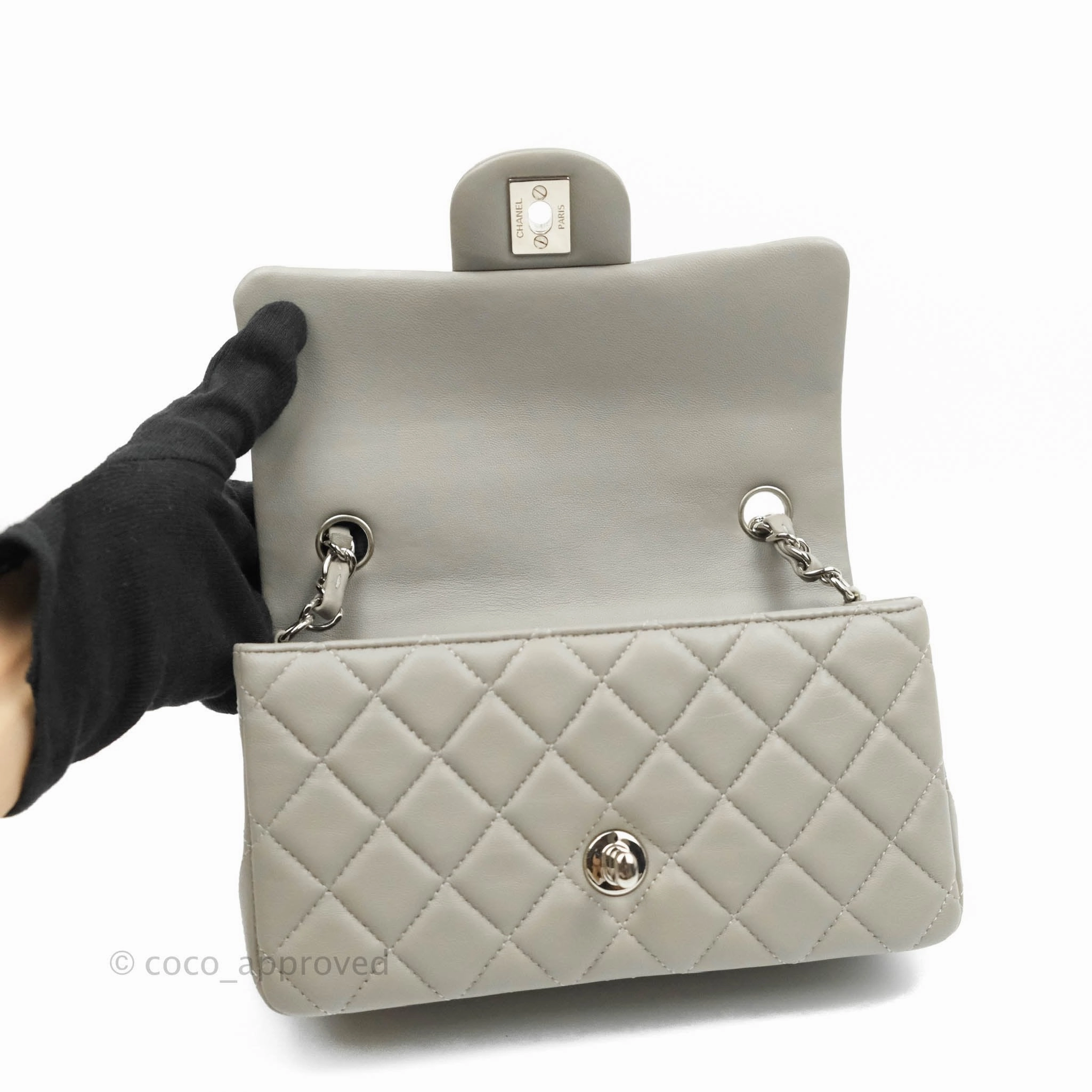 Chanel Quilted Mini Rectangular Grey Lambskin Silver Hardware 19B
