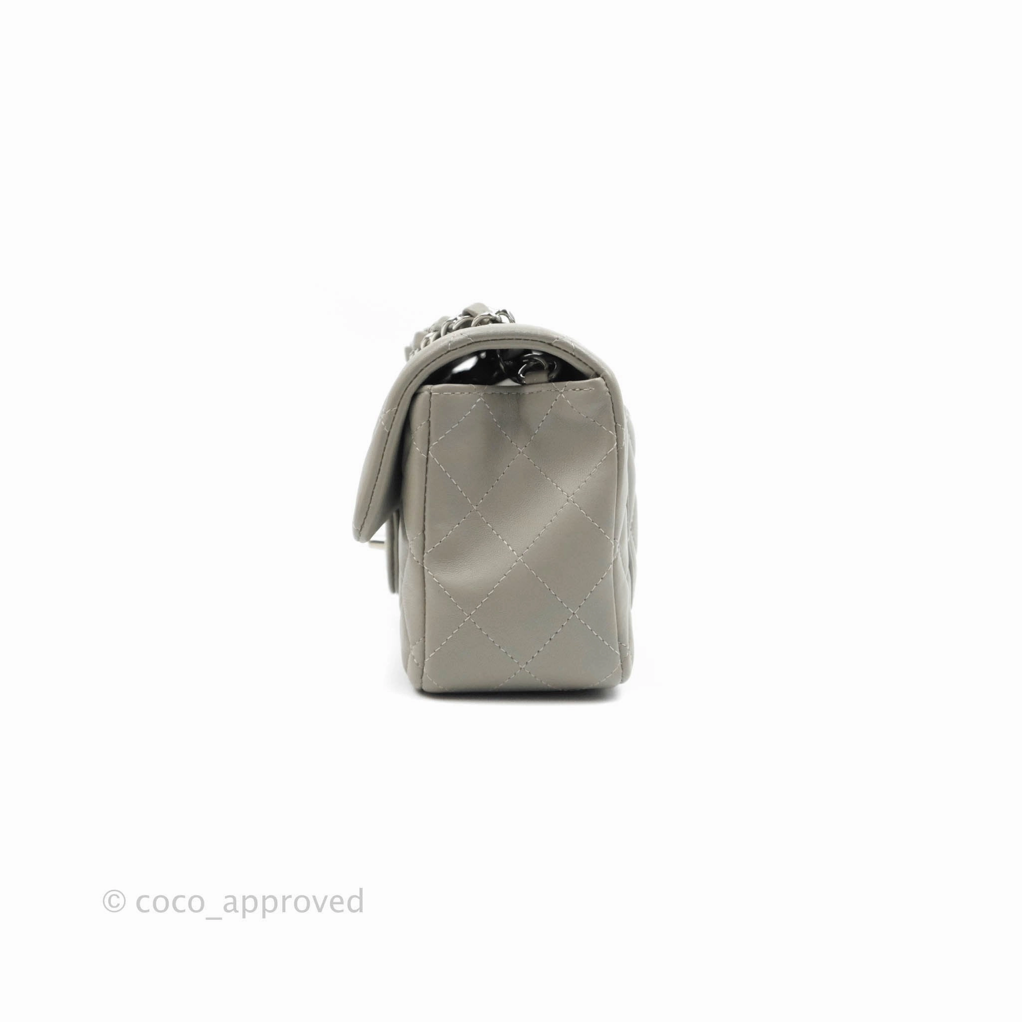 Chanel Quilted Mini Rectangular Grey Lambskin Silver Hardware 19B