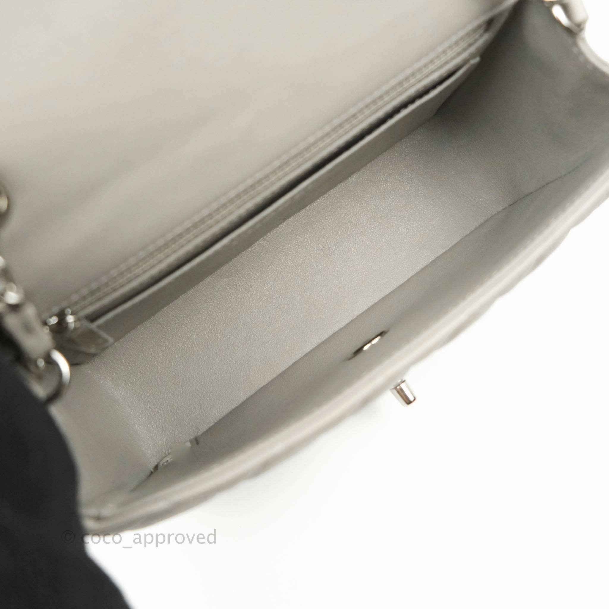 Chanel Quilted Mini Rectangular Grey Lambskin Silver Hardware 19B