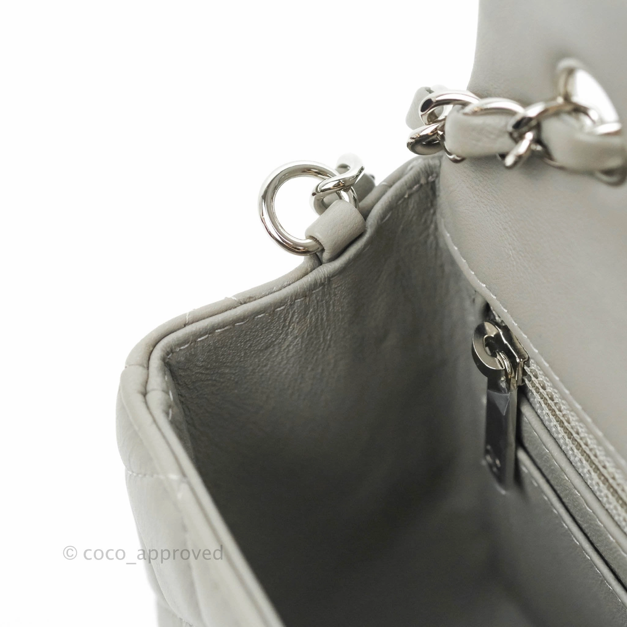 Chanel Quilted Mini Rectangular Grey Lambskin Silver Hardware 19B