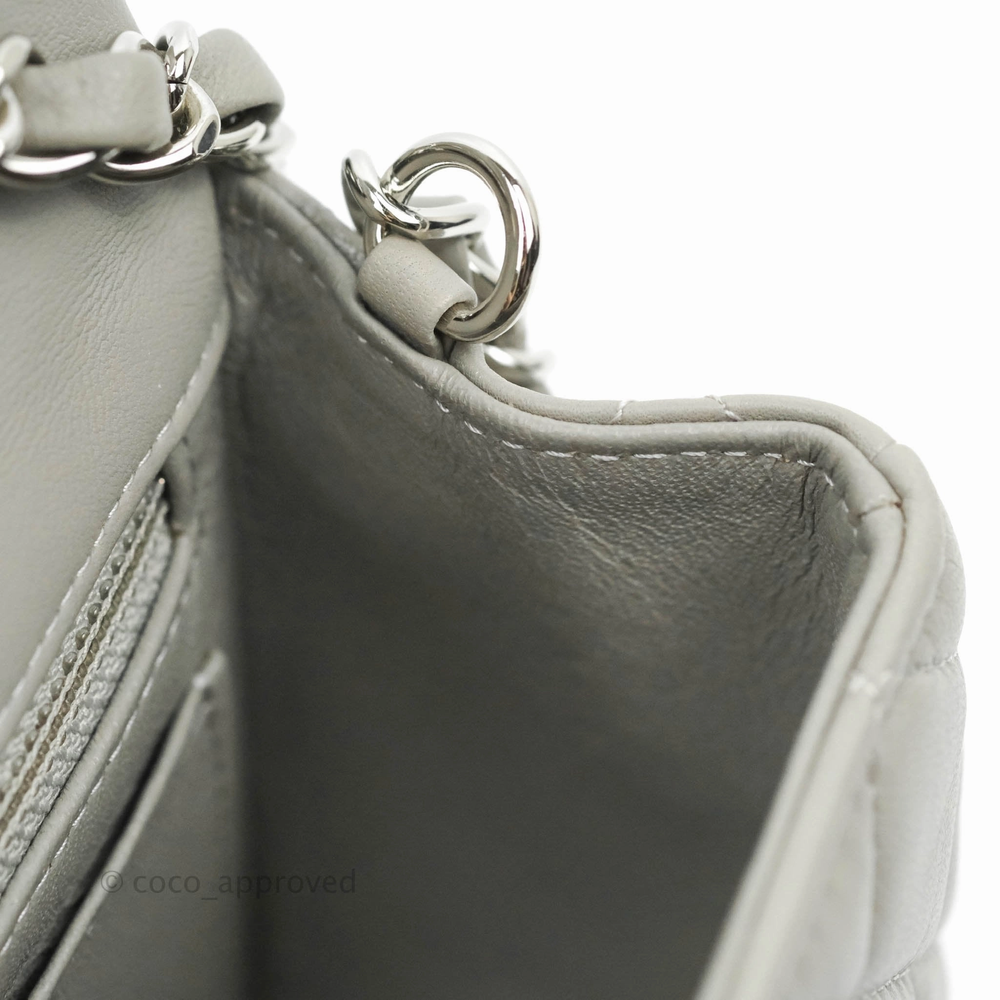 Chanel Quilted Mini Rectangular Grey Lambskin Silver Hardware 19B