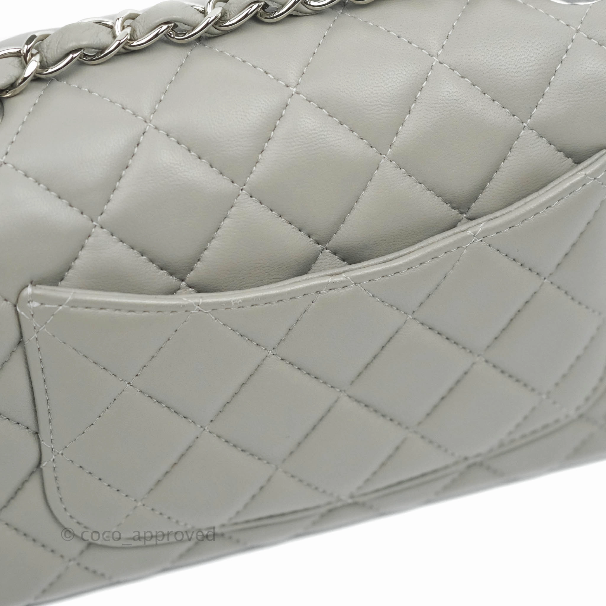 Chanel Quilted Mini Rectangular Grey Lambskin Silver Hardware 19B