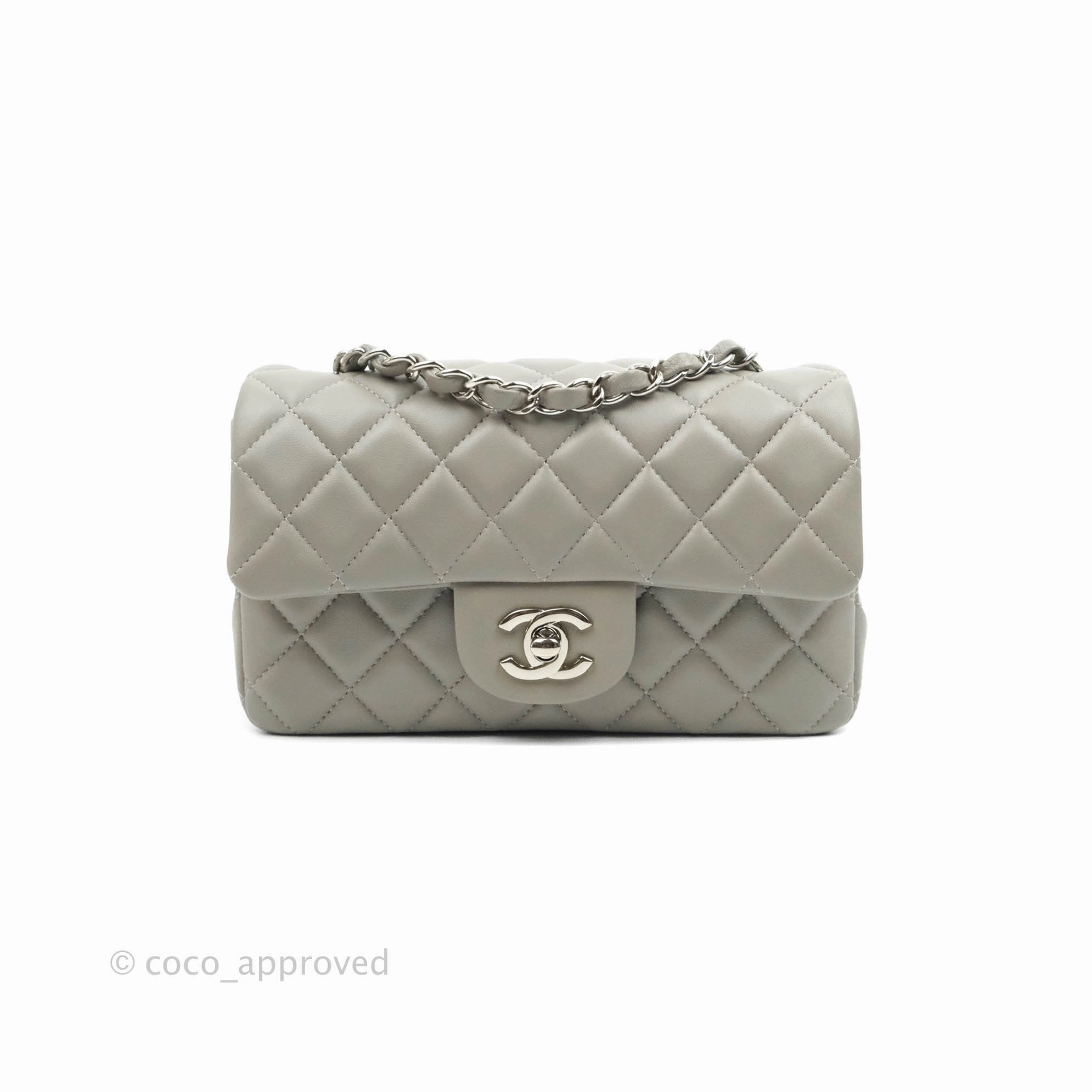 Chanel Quilted Mini Rectangular Grey Lambskin Silver Hardware 19B