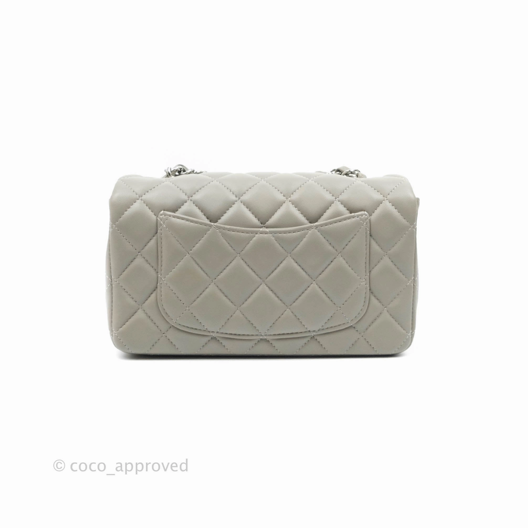 Chanel Quilted Mini Rectangular Grey Lambskin Silver Hardware 19B
