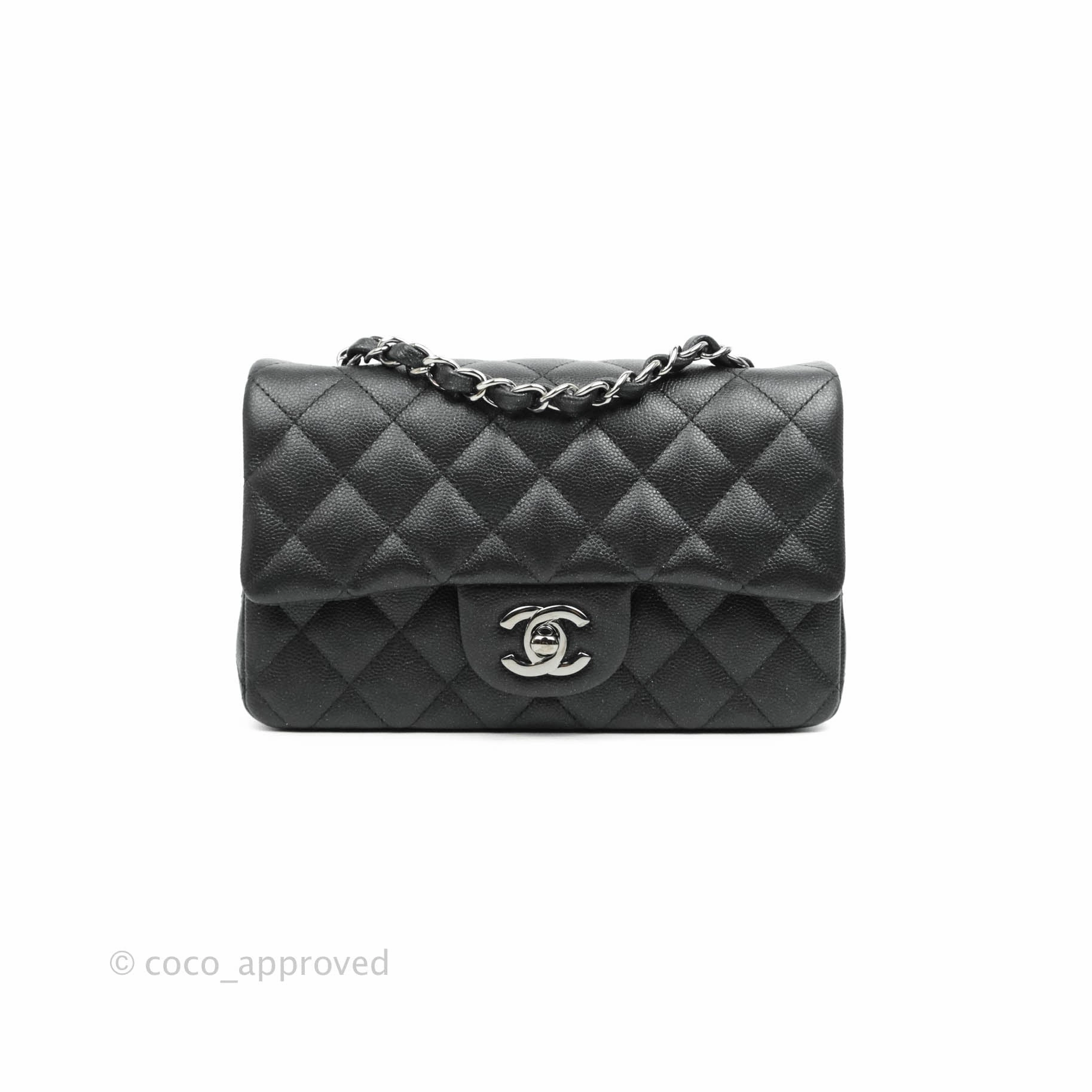 Chanel Quilted Mini Rectangular Iridescent Black Caviar Gun Metal 18C