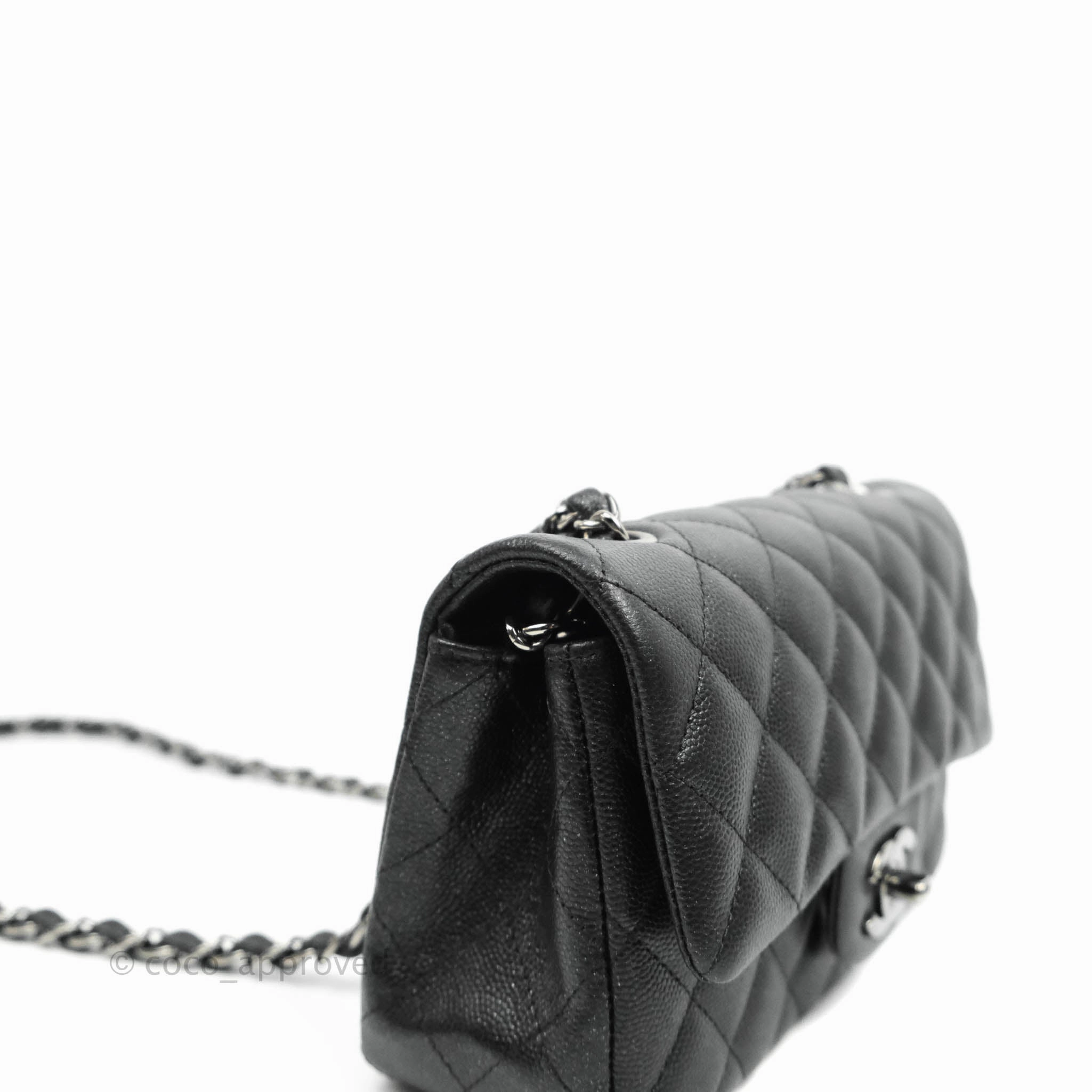 Chanel Quilted Mini Rectangular Iridescent Black Caviar Gun Metal 18C