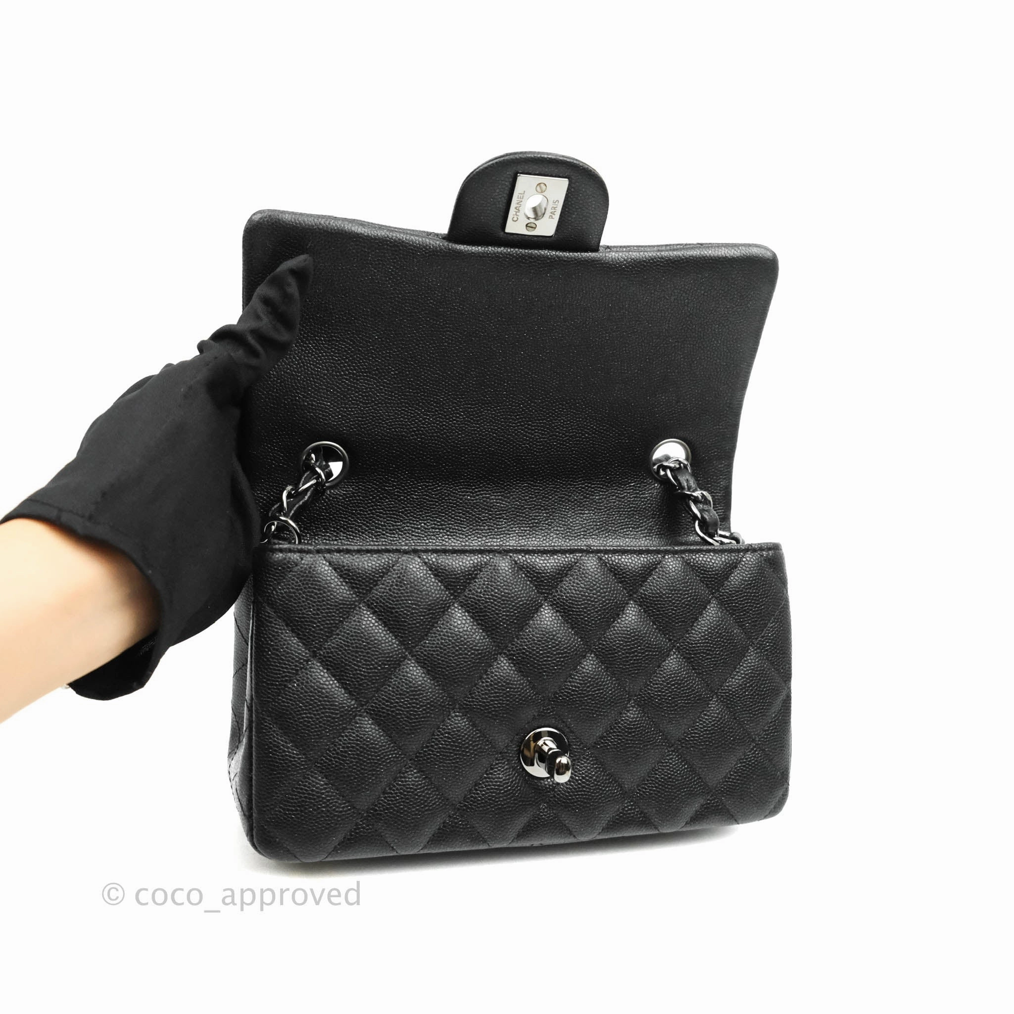 Chanel Quilted Mini Rectangular Iridescent Black Caviar Gun Metal 18C