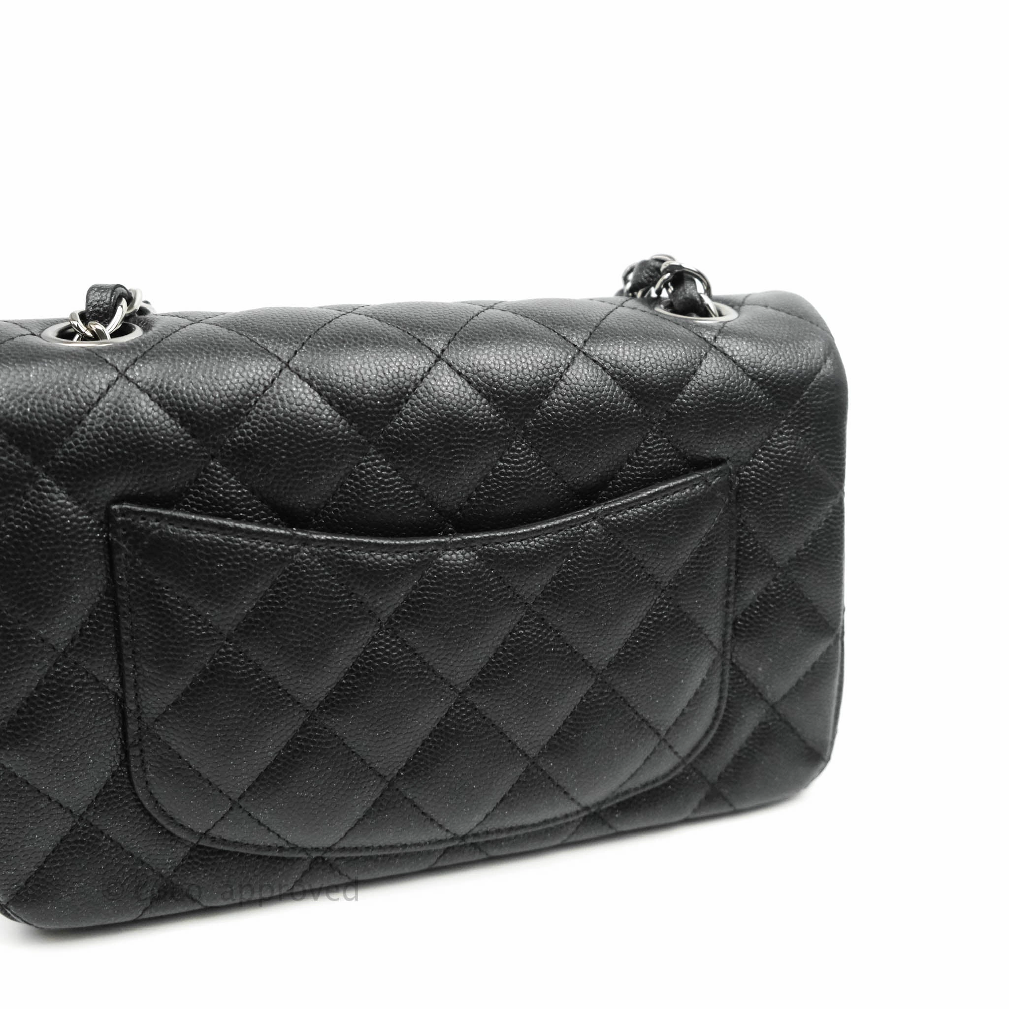 Chanel Quilted Mini Rectangular Iridescent Black Caviar Gun Metal 18C
