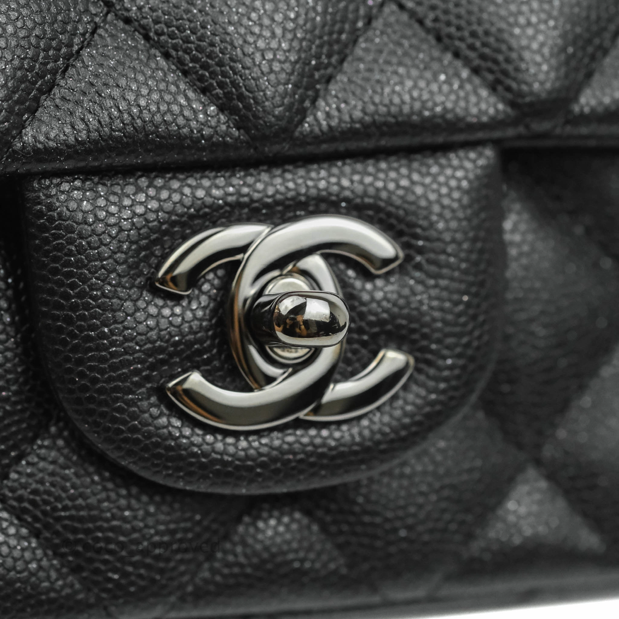 Chanel Quilted Mini Rectangular Iridescent Black Caviar Gun Metal 18C