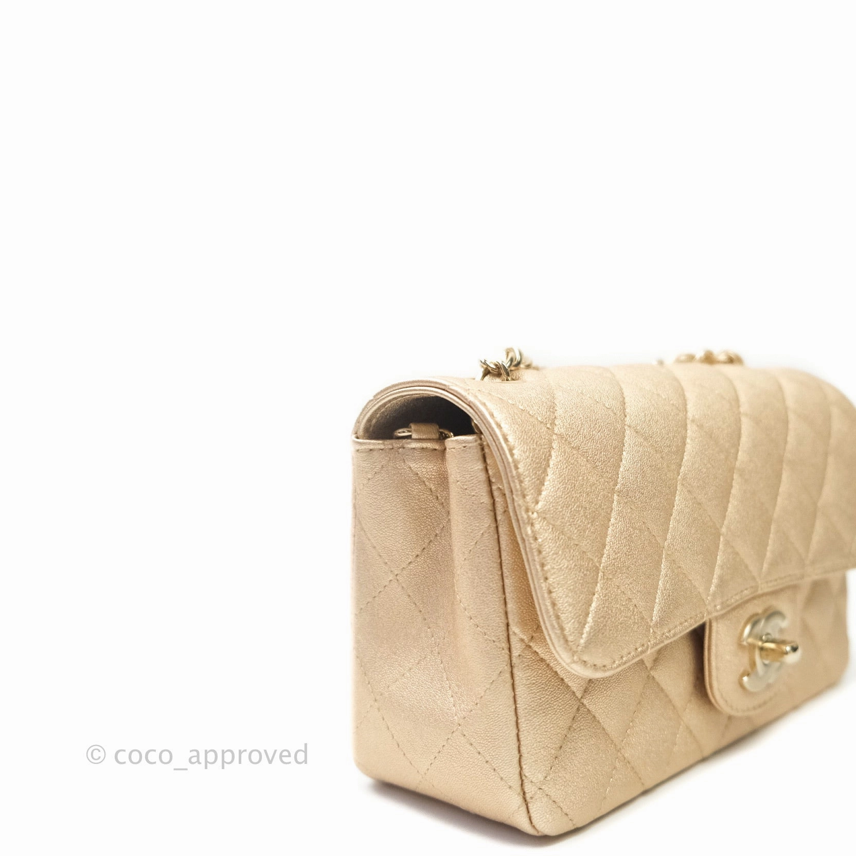 Chanel Quilted Mini Rectangular Iridescent Gold Lambskin Gold Hardware