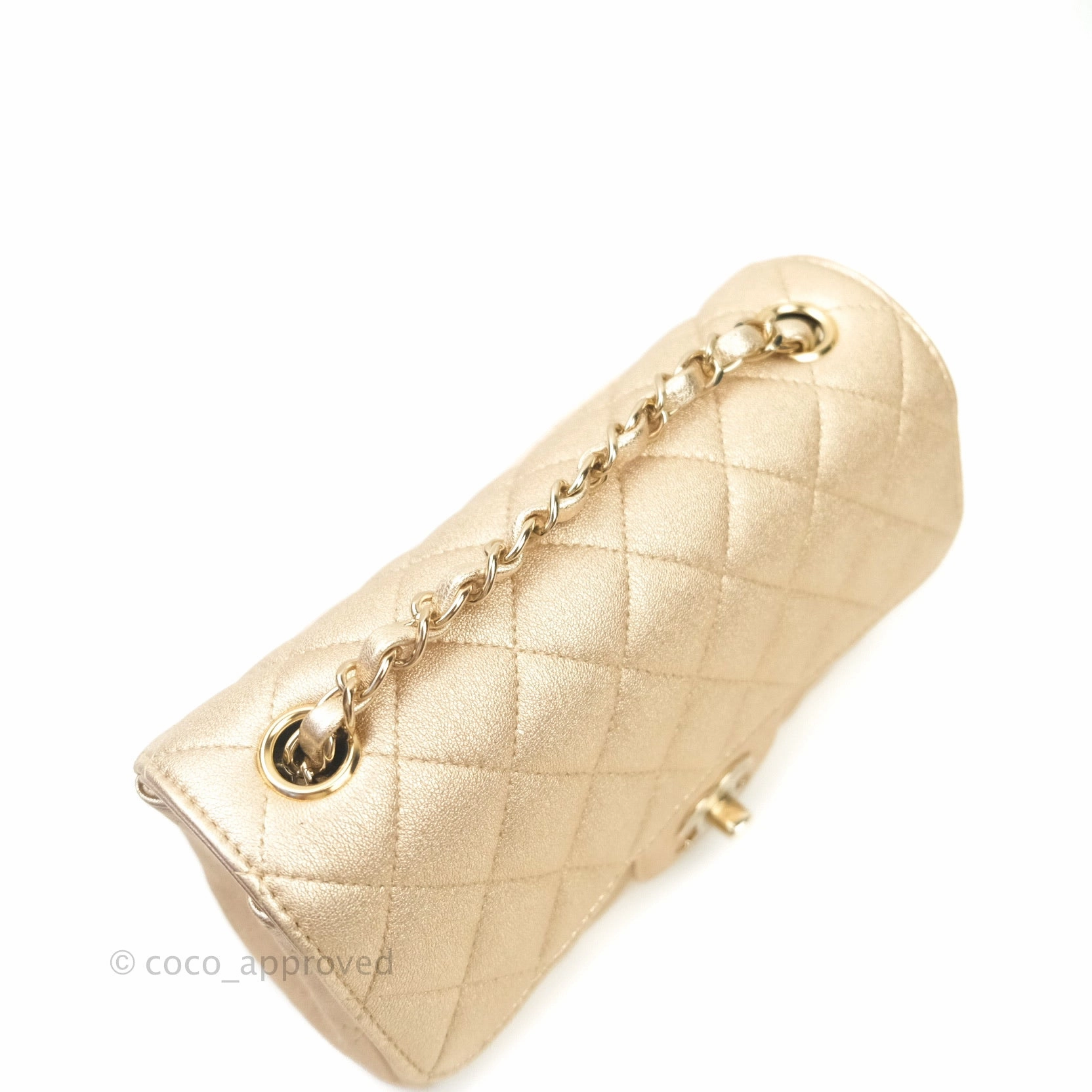 Chanel Quilted Mini Rectangular Iridescent Gold Lambskin Gold Hardware