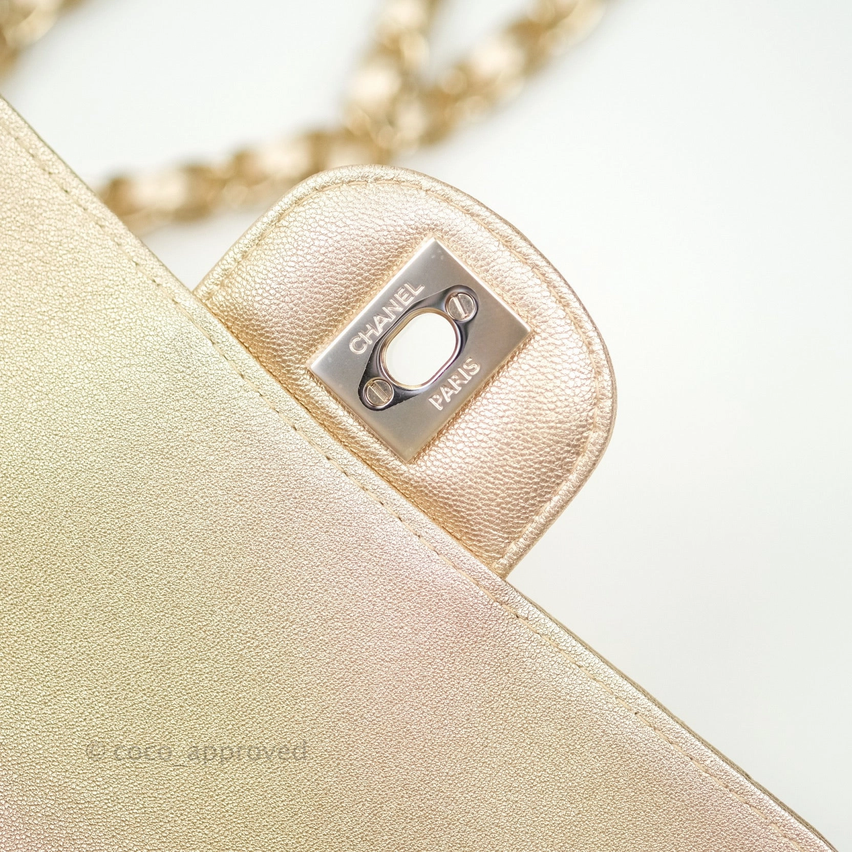 Chanel Quilted Mini Rectangular Iridescent Gold Lambskin Gold Hardware