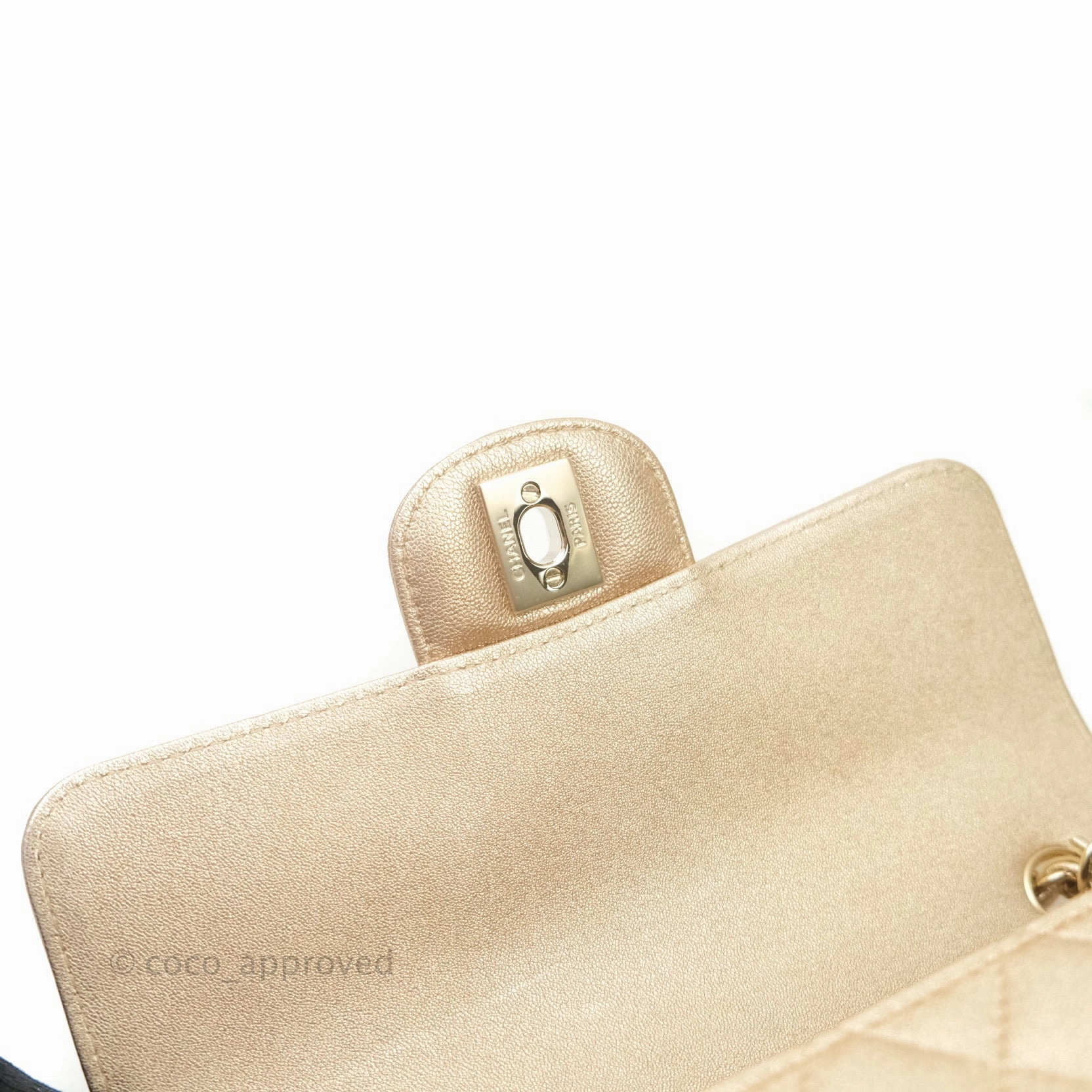 Chanel Quilted Mini Rectangular Iridescent Gold Lambskin Gold Hardware