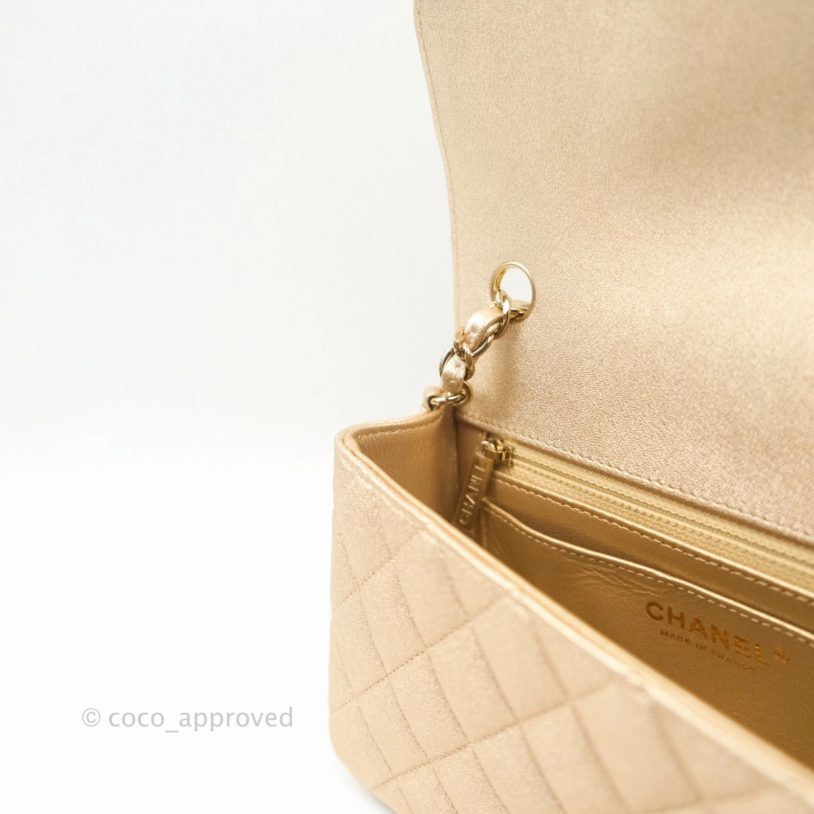 Chanel Quilted Mini Rectangular Iridescent Gold Lambskin Gold Hardware