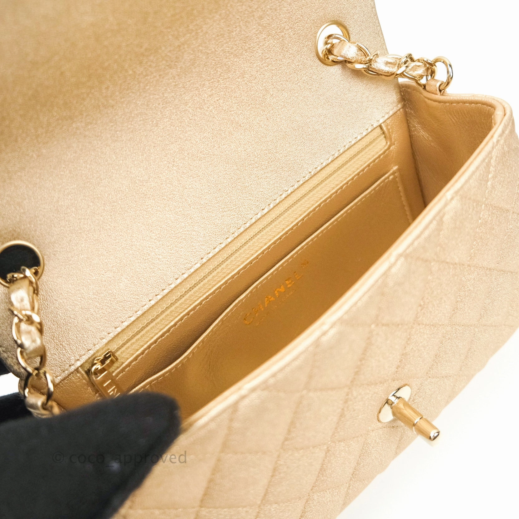 Chanel Quilted Mini Rectangular Iridescent Gold Lambskin Gold Hardware