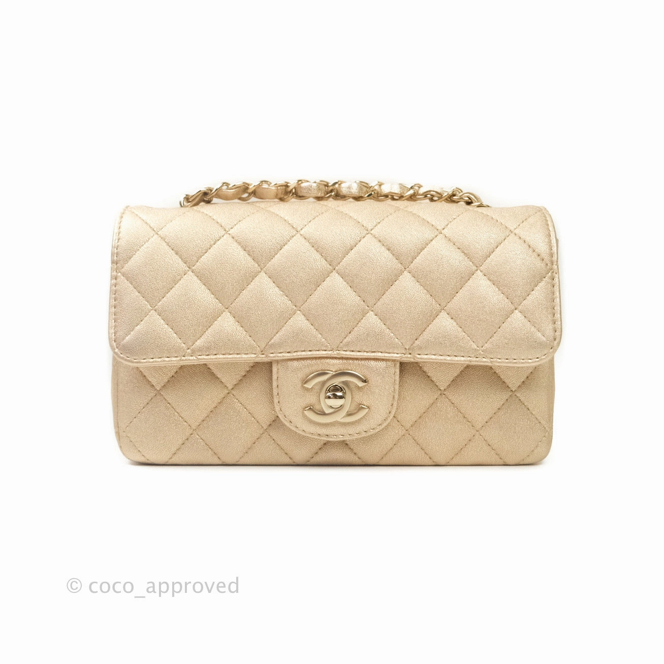 Chanel Quilted Mini Rectangular Iridescent Gold Lambskin Gold Hardware