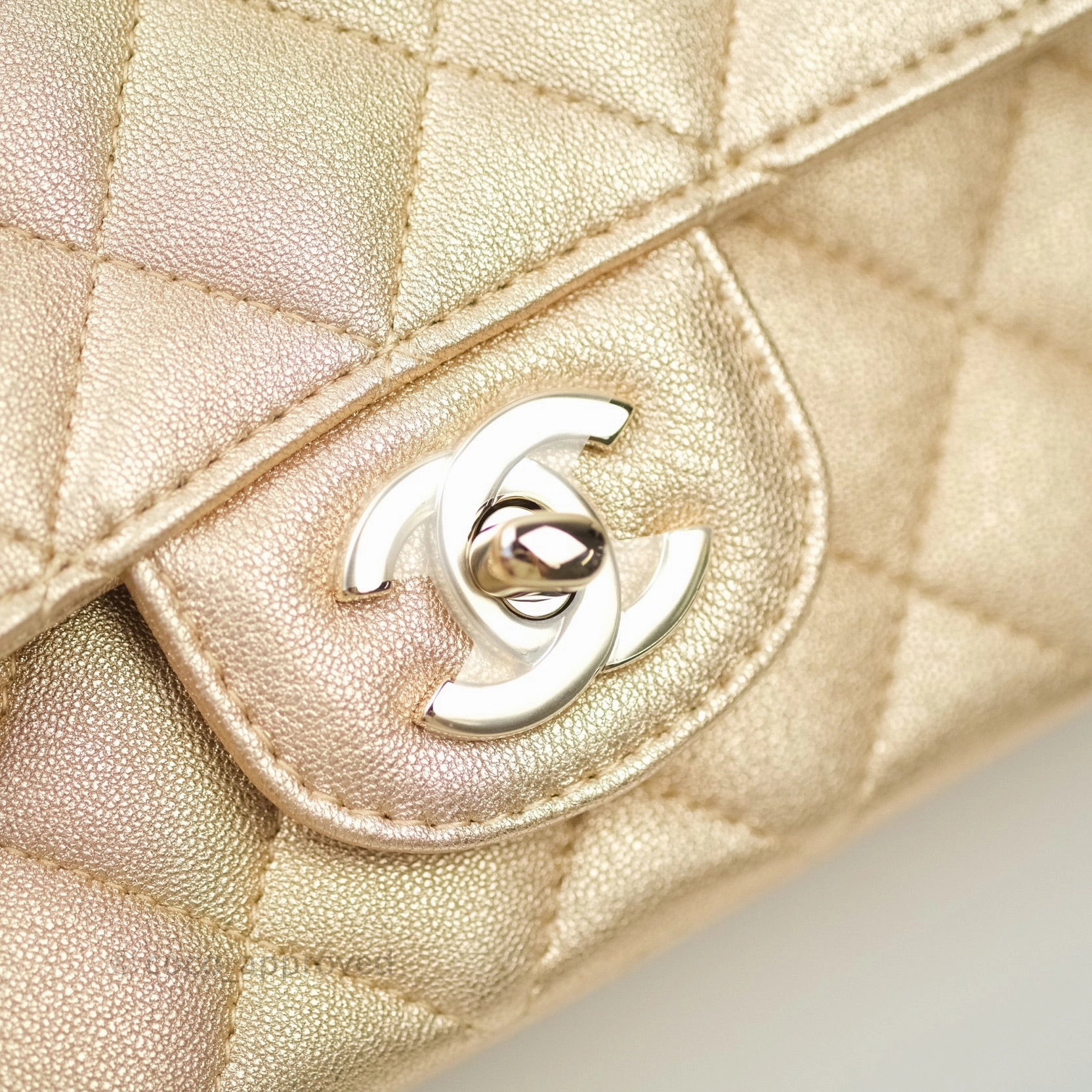 Chanel Quilted Mini Rectangular Iridescent Gold Lambskin Gold Hardware
