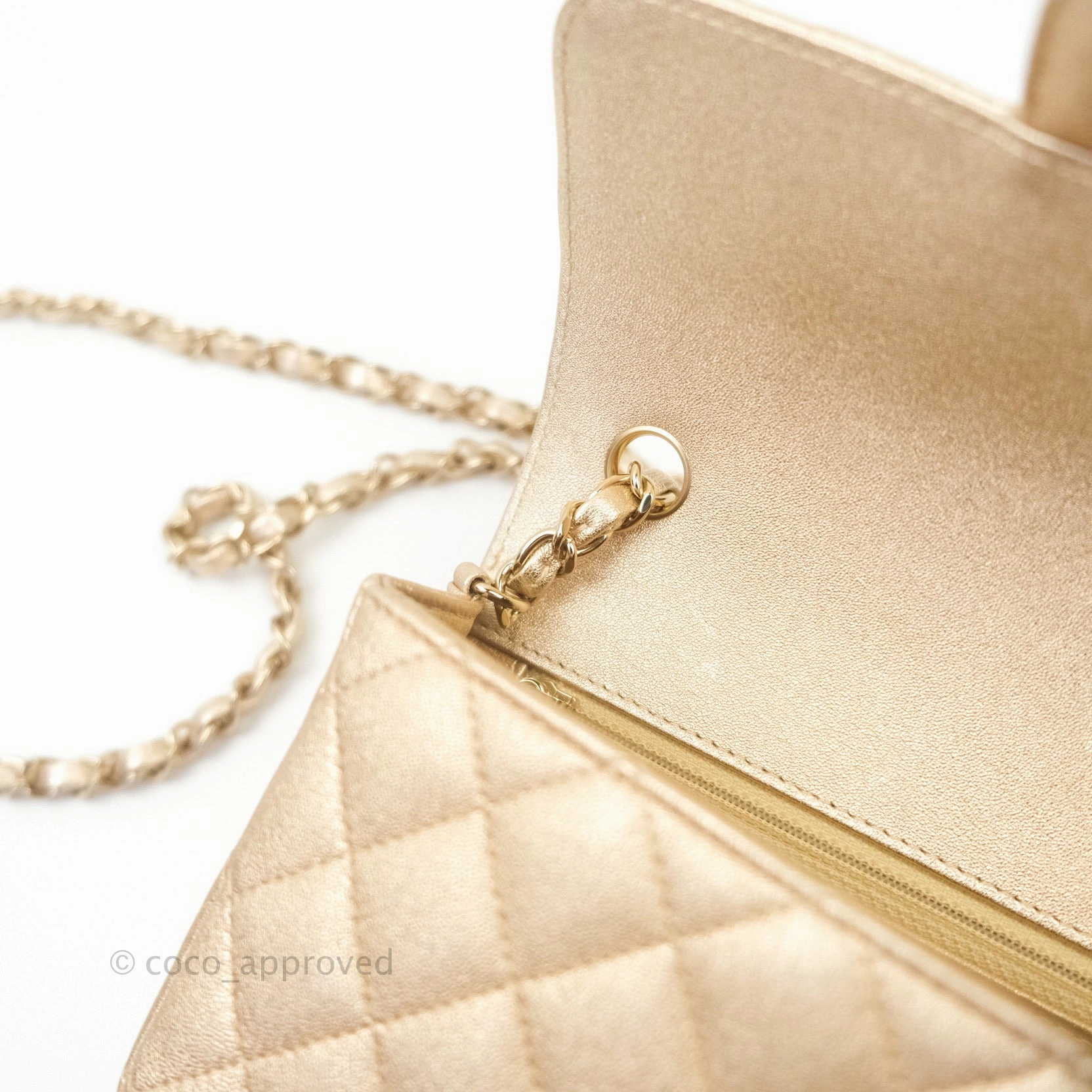 Chanel Quilted Mini Rectangular Iridescent Gold Lambskin Gold Hardware