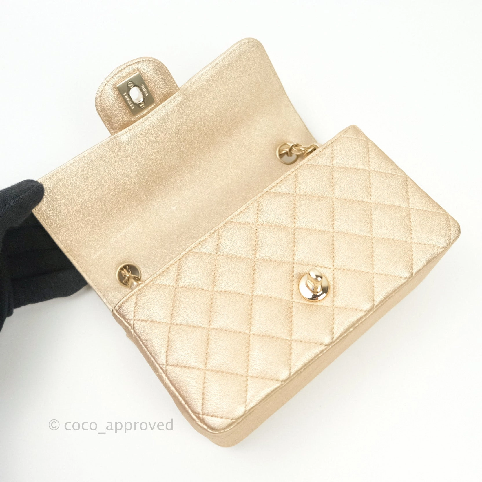 Chanel Quilted Mini Rectangular Iridescent Gold Lambskin Gold Hardware
