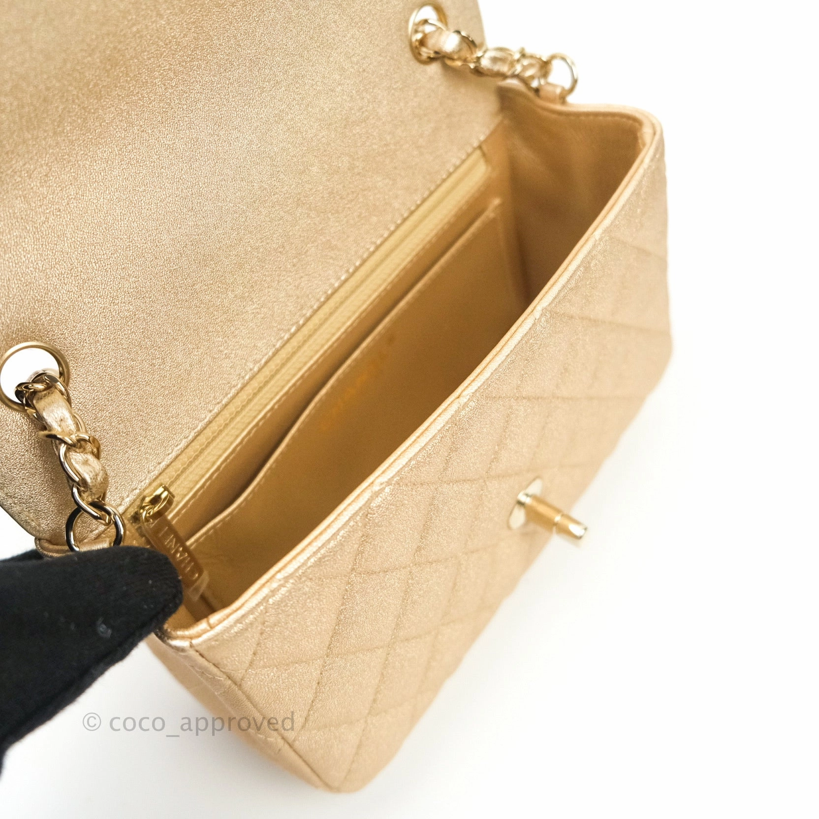 Chanel Quilted Mini Rectangular Iridescent Gold Lambskin Gold Hardware
