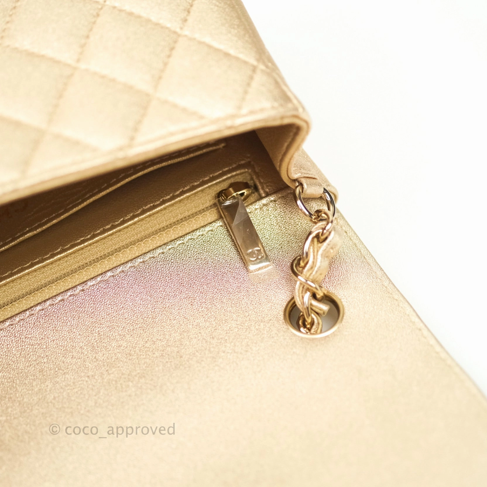 Chanel Quilted Mini Rectangular Iridescent Gold Lambskin Gold Hardware
