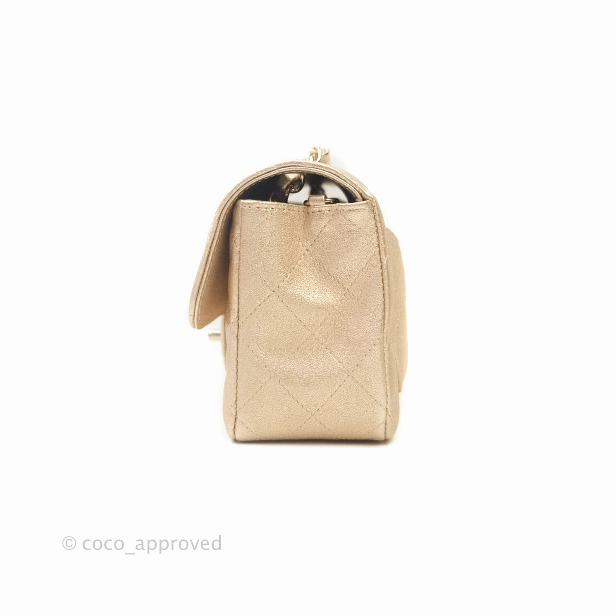 Chanel Quilted Mini Rectangular Iridescent Gold Lambskin Gold Hardware