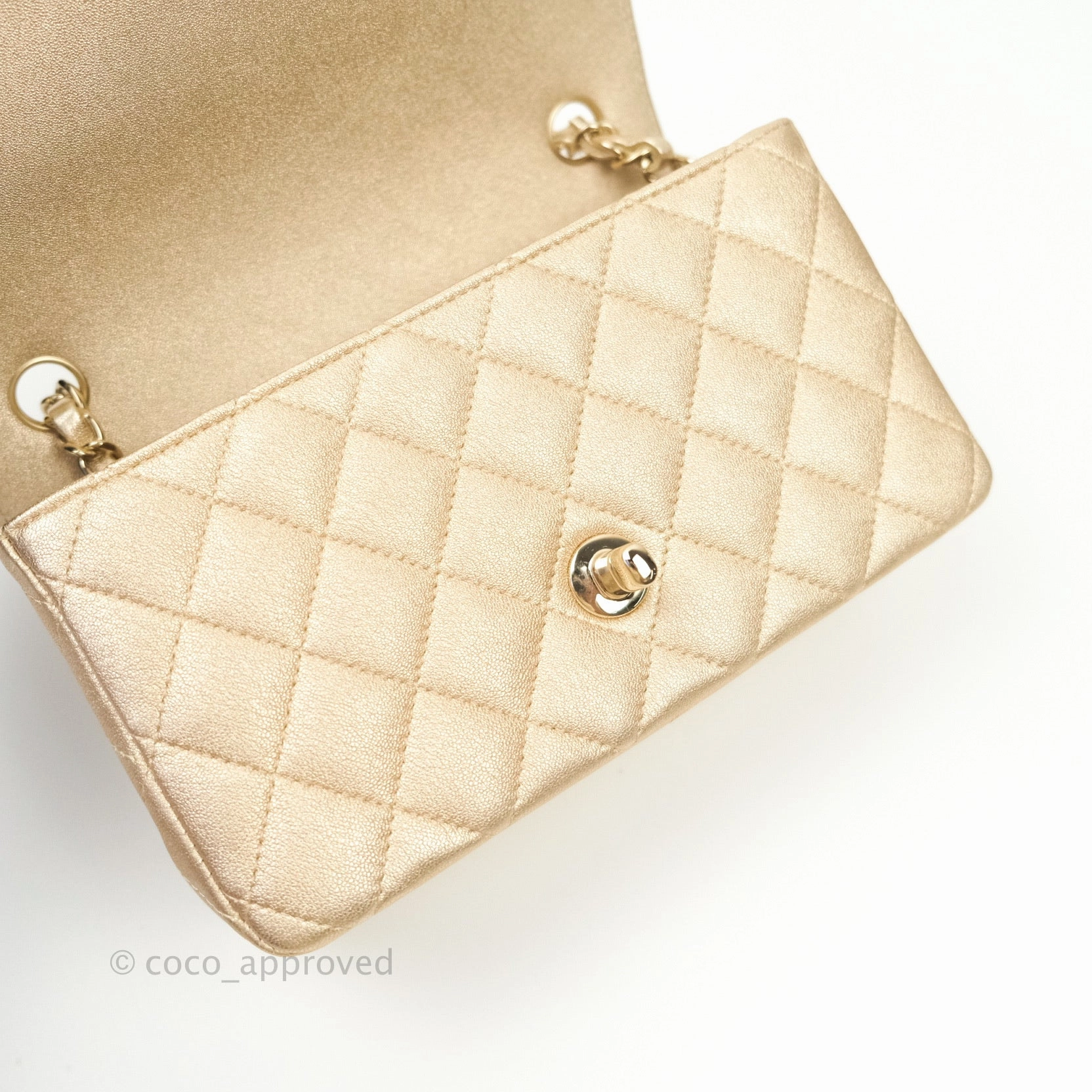 Chanel Quilted Mini Rectangular Iridescent Gold Lambskin Gold Hardware