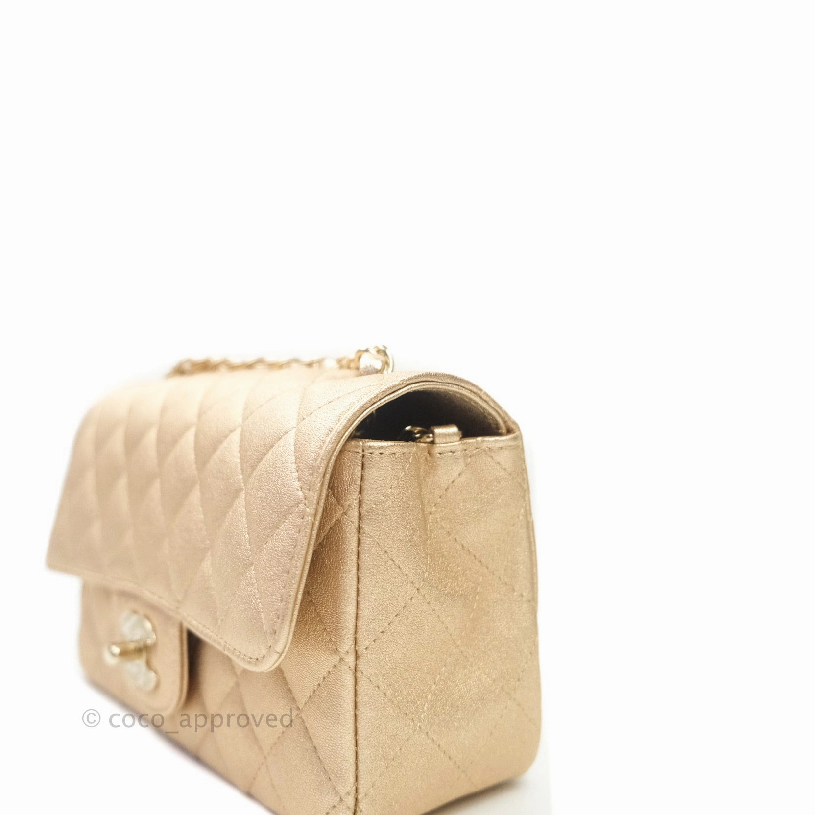 Chanel Quilted Mini Rectangular Iridescent Gold Lambskin Gold Hardware