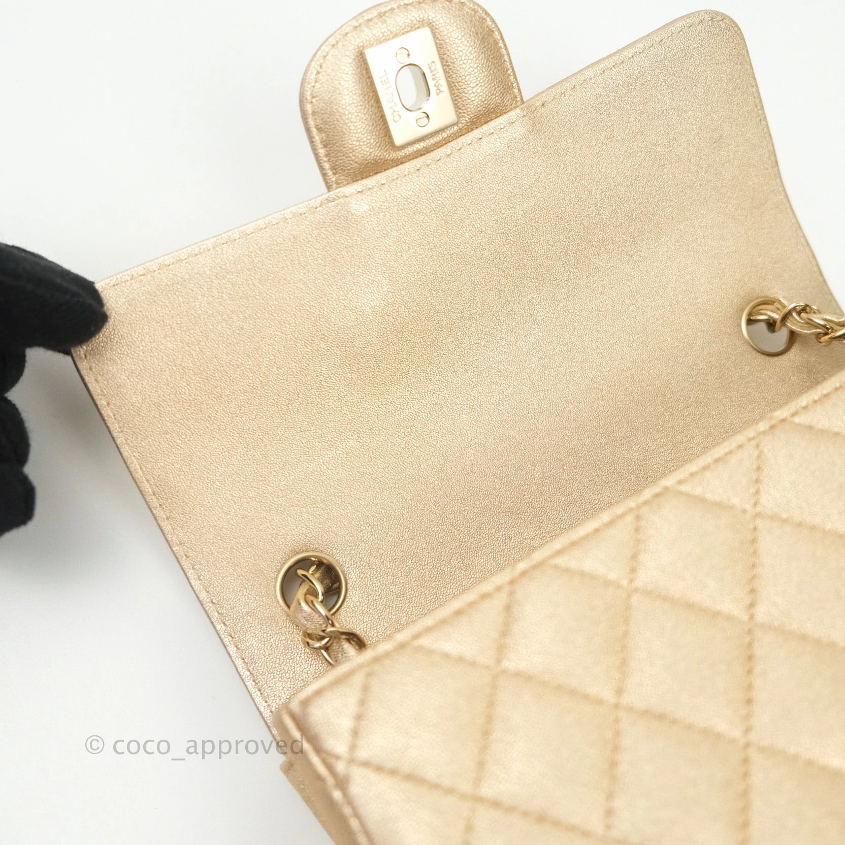 Chanel Quilted Mini Rectangular Iridescent Gold Lambskin Gold Hardware