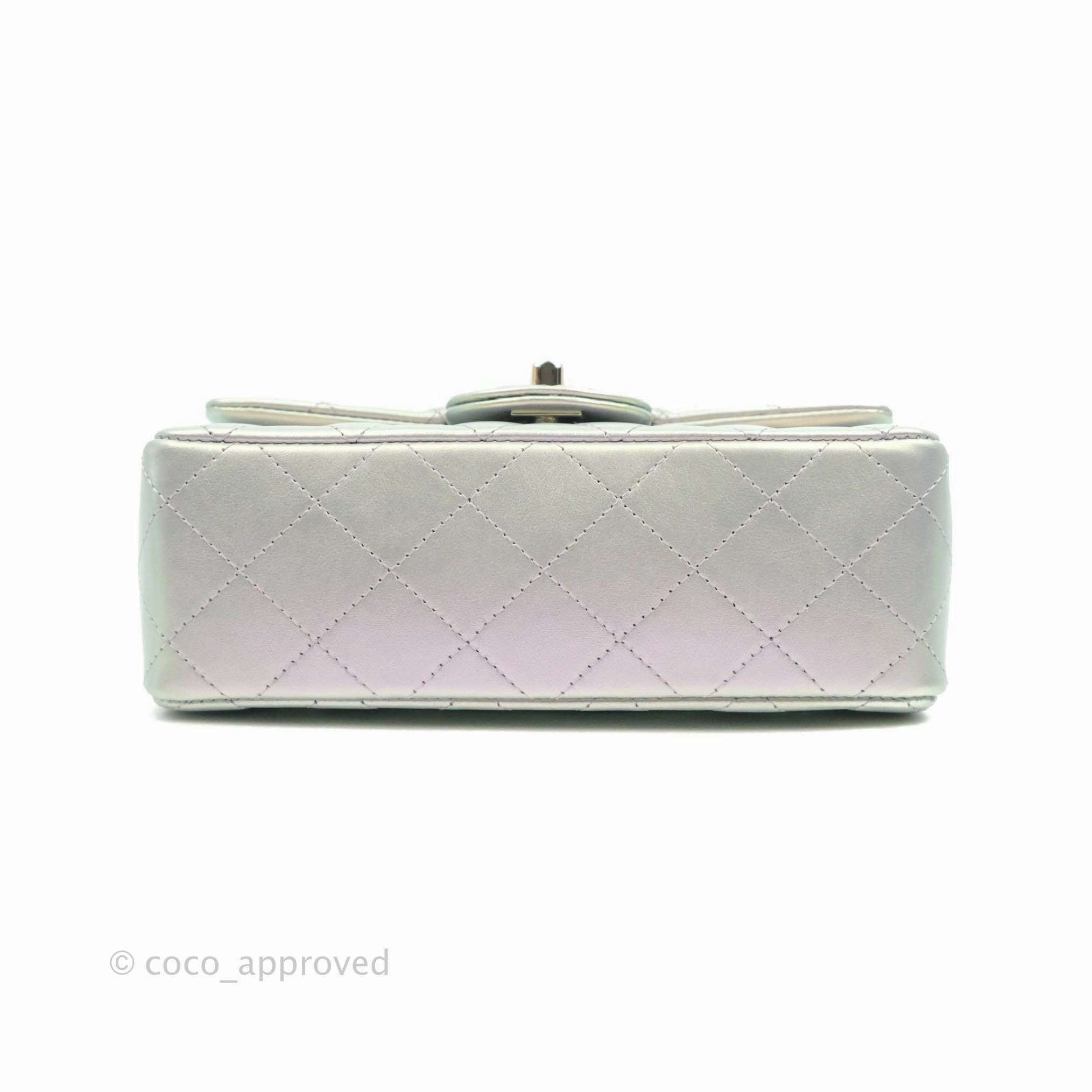 Chanel Quilted Mini Rectangular Iridescent White Lilac Calfskin Silver Hardware