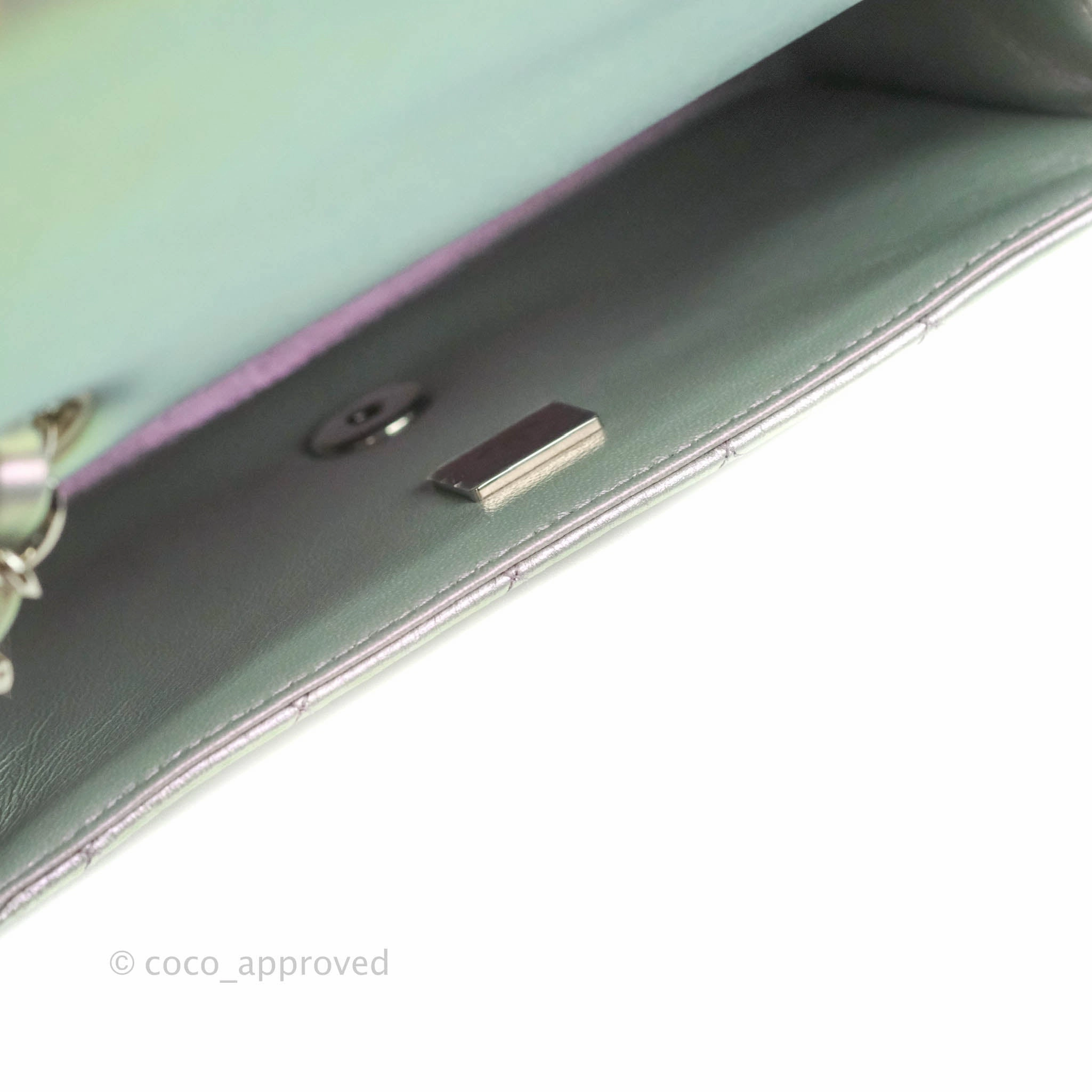 Chanel Quilted Mini Rectangular Iridescent White Lilac Calfskin Silver Hardware