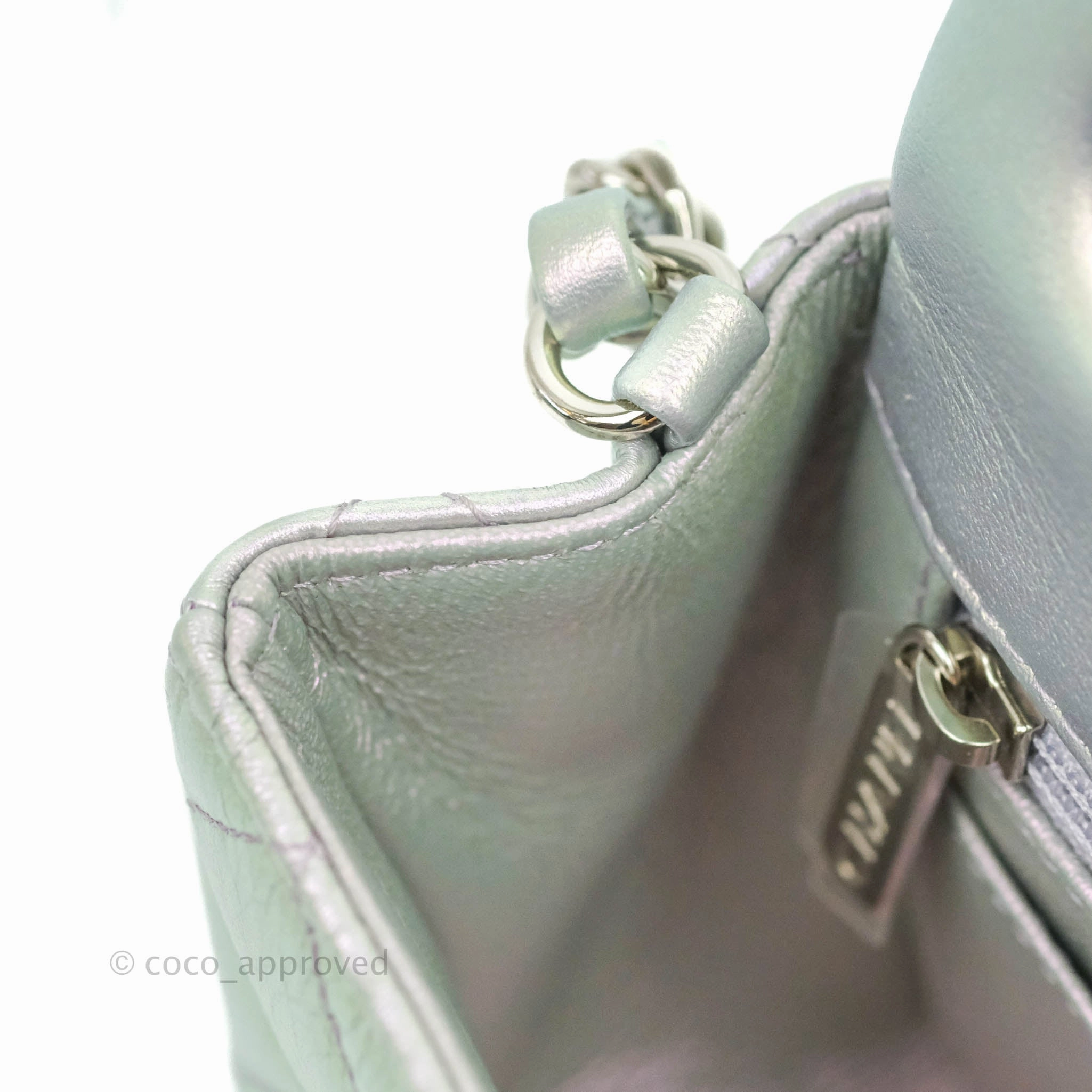 Chanel Quilted Mini Rectangular Iridescent White Lilac Calfskin Silver Hardware
