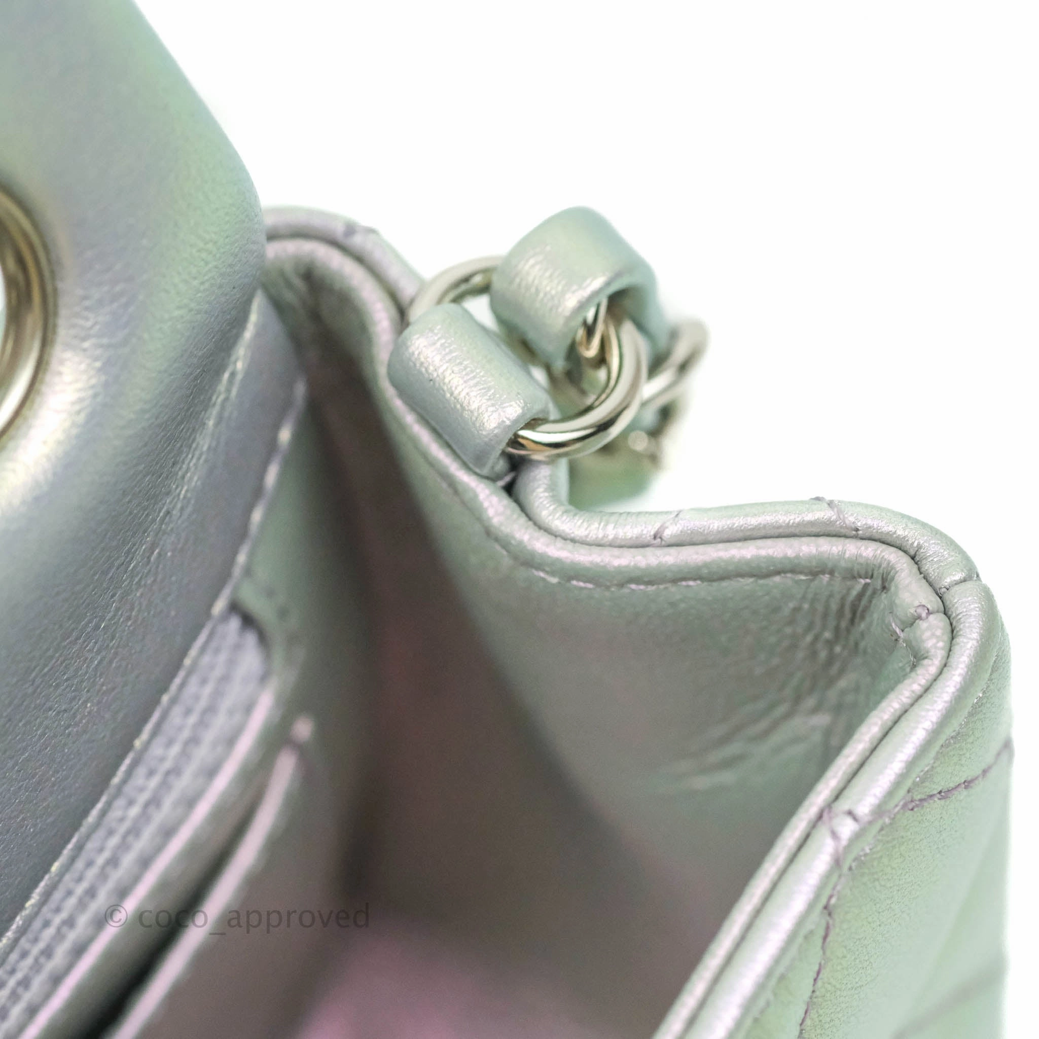 Chanel Quilted Mini Rectangular Iridescent White Lilac Calfskin Silver Hardware