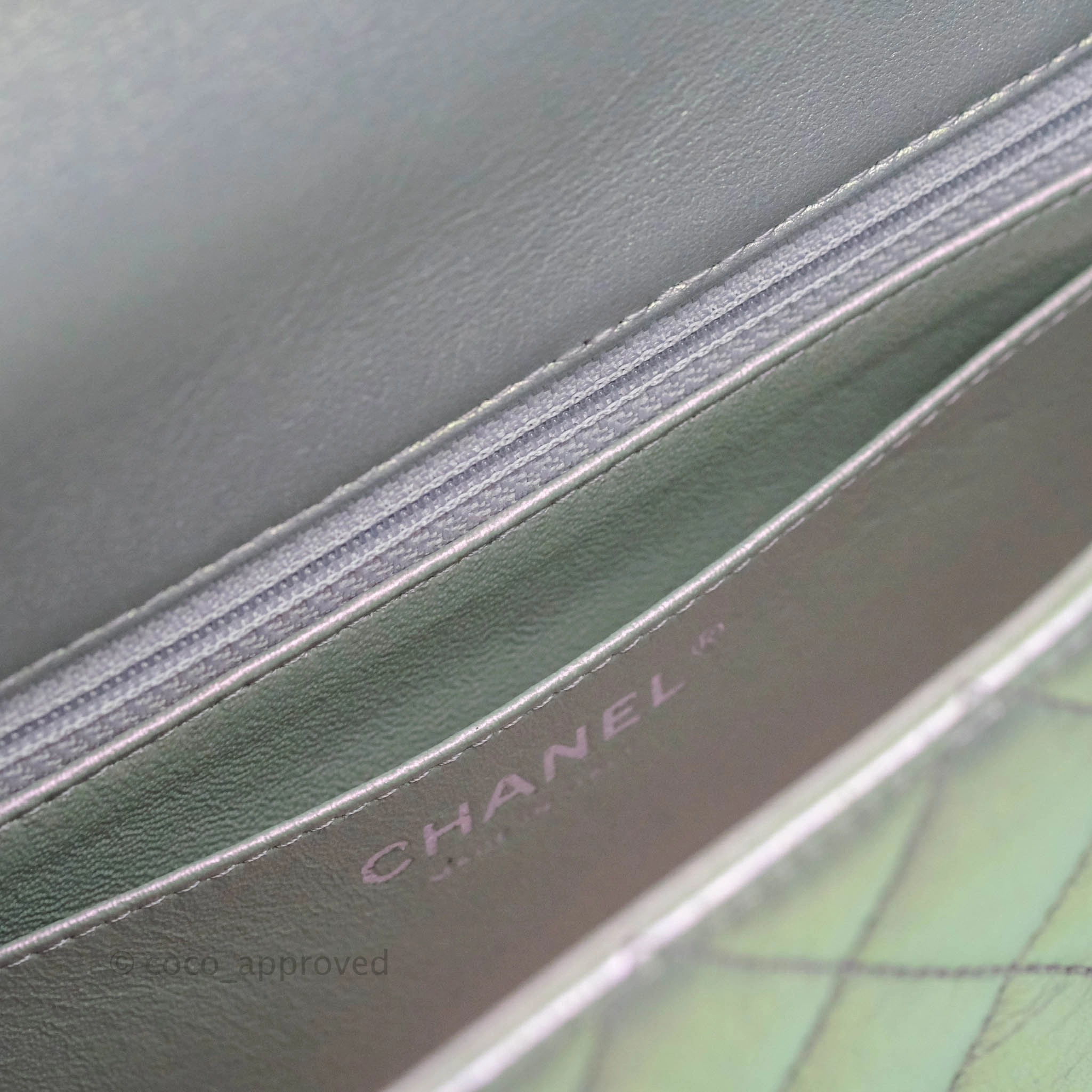 Chanel Quilted Mini Rectangular Iridescent White Lilac Calfskin Silver Hardware