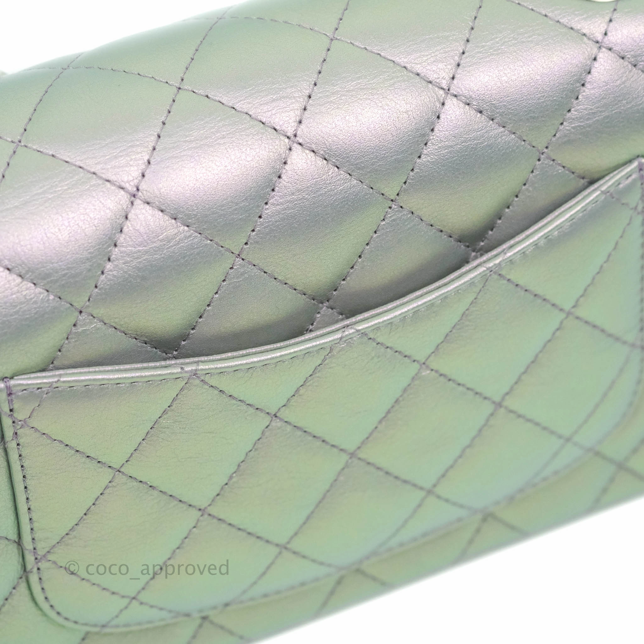 Chanel Quilted Mini Rectangular Iridescent White Lilac Calfskin Silver Hardware