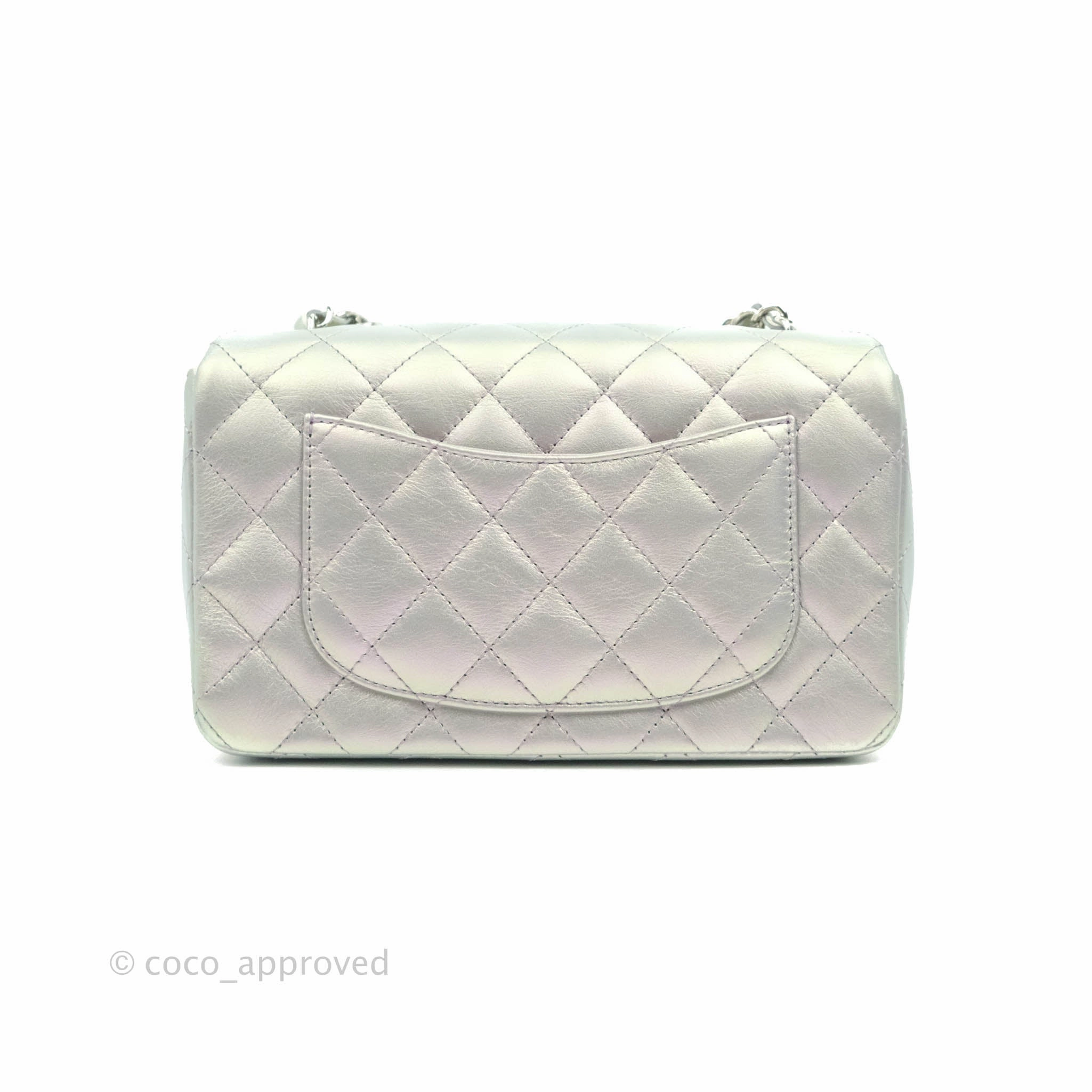 Chanel Quilted Mini Rectangular Iridescent White Lilac Calfskin Silver Hardware
