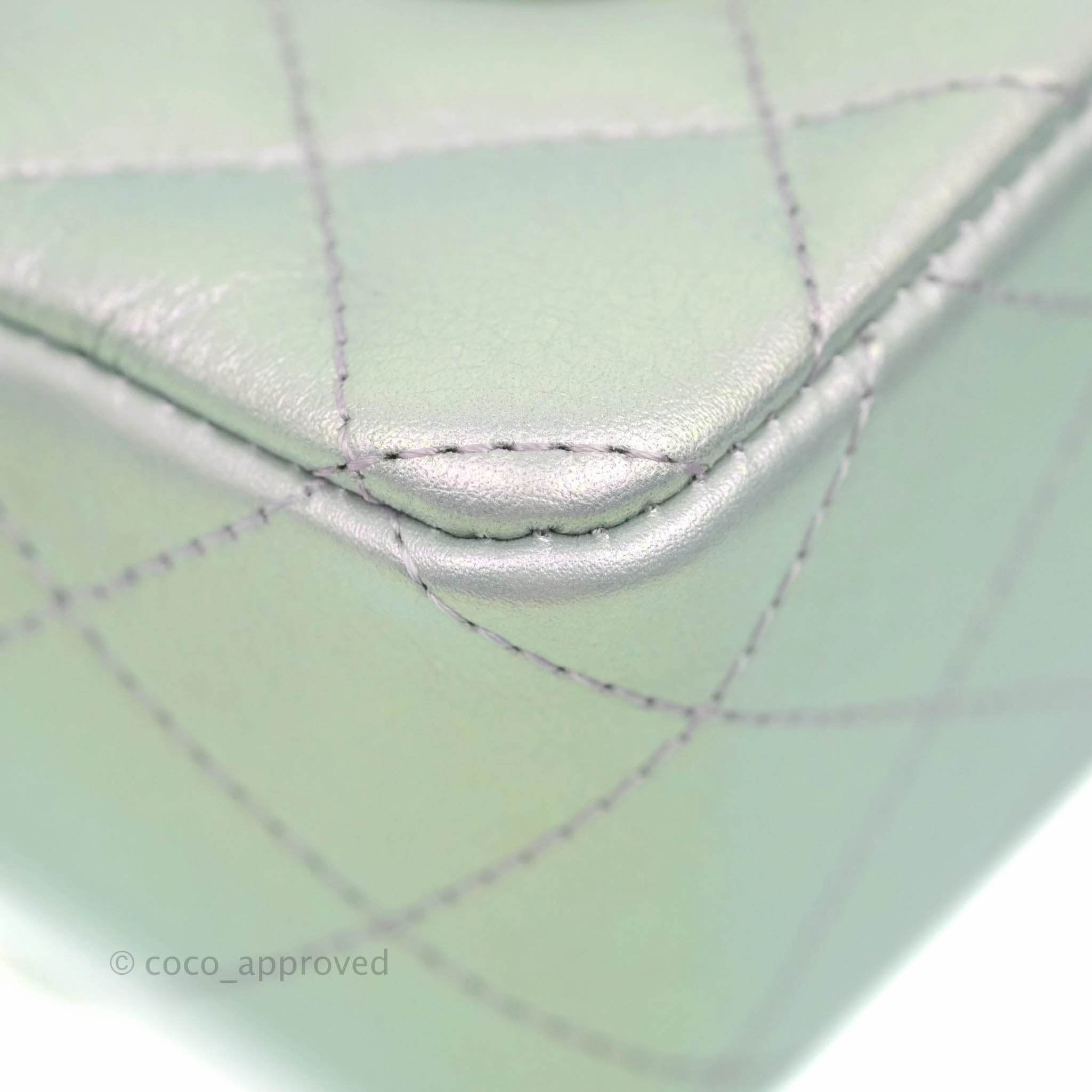 Chanel Quilted Mini Rectangular Iridescent White Lilac Calfskin Silver Hardware