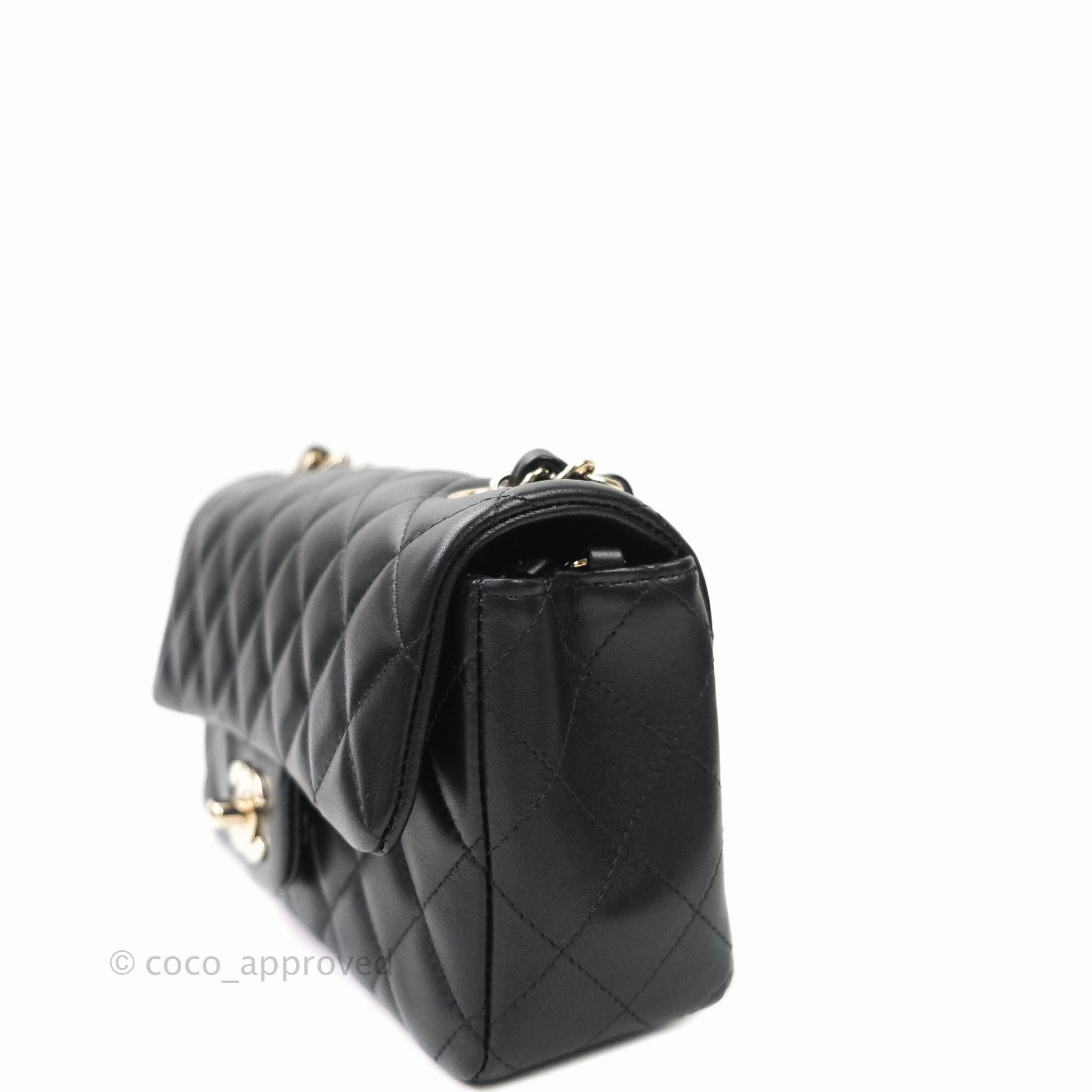 Chanel Quilted Mini Rectangular Lambskin Black Flap Gold Hardware