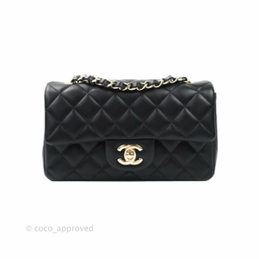 Chanel Quilted Mini Rectangular Lambskin Black Flap Gold Hardware