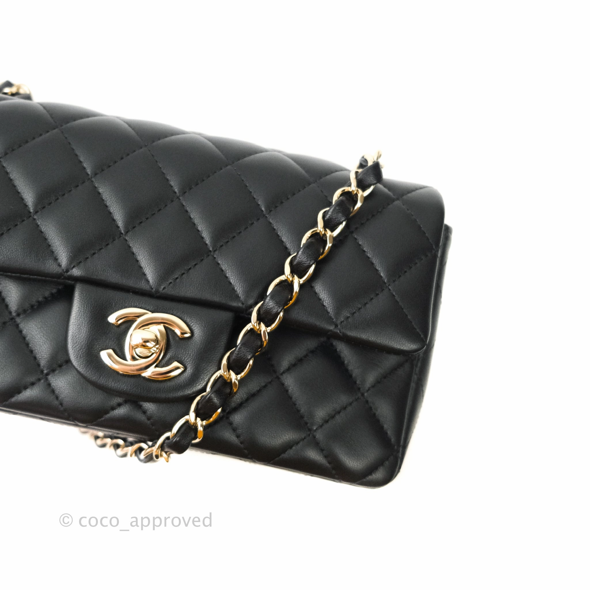 Chanel Quilted Mini Rectangular Lambskin Black Flap Gold Hardware