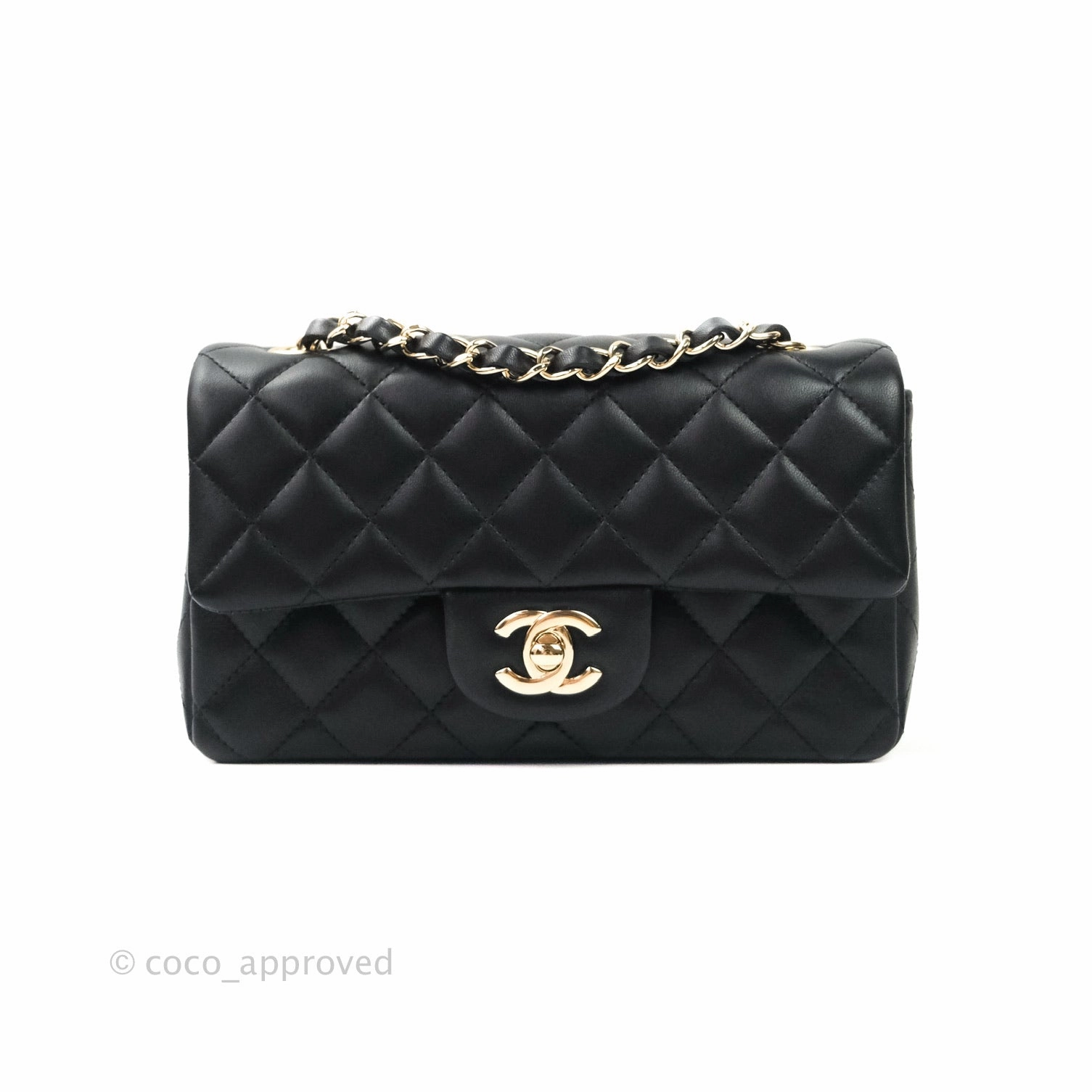 Chanel Quilted Mini Rectangular Lambskin Black Flap Gold Hardware
